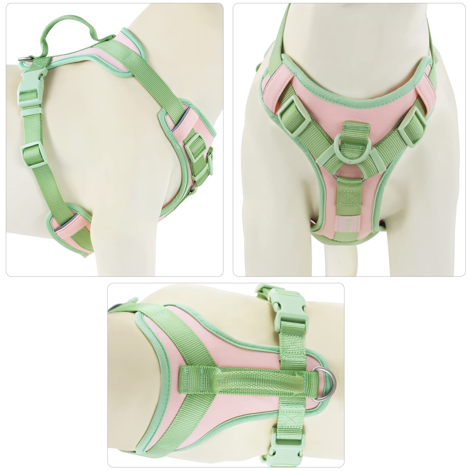 Wolfone No Pull Dog Harness Adjustable Soft Padded Pet Vest With Control Handle Adorable Daily Harness For Dogs(Gossamer Pink Xl