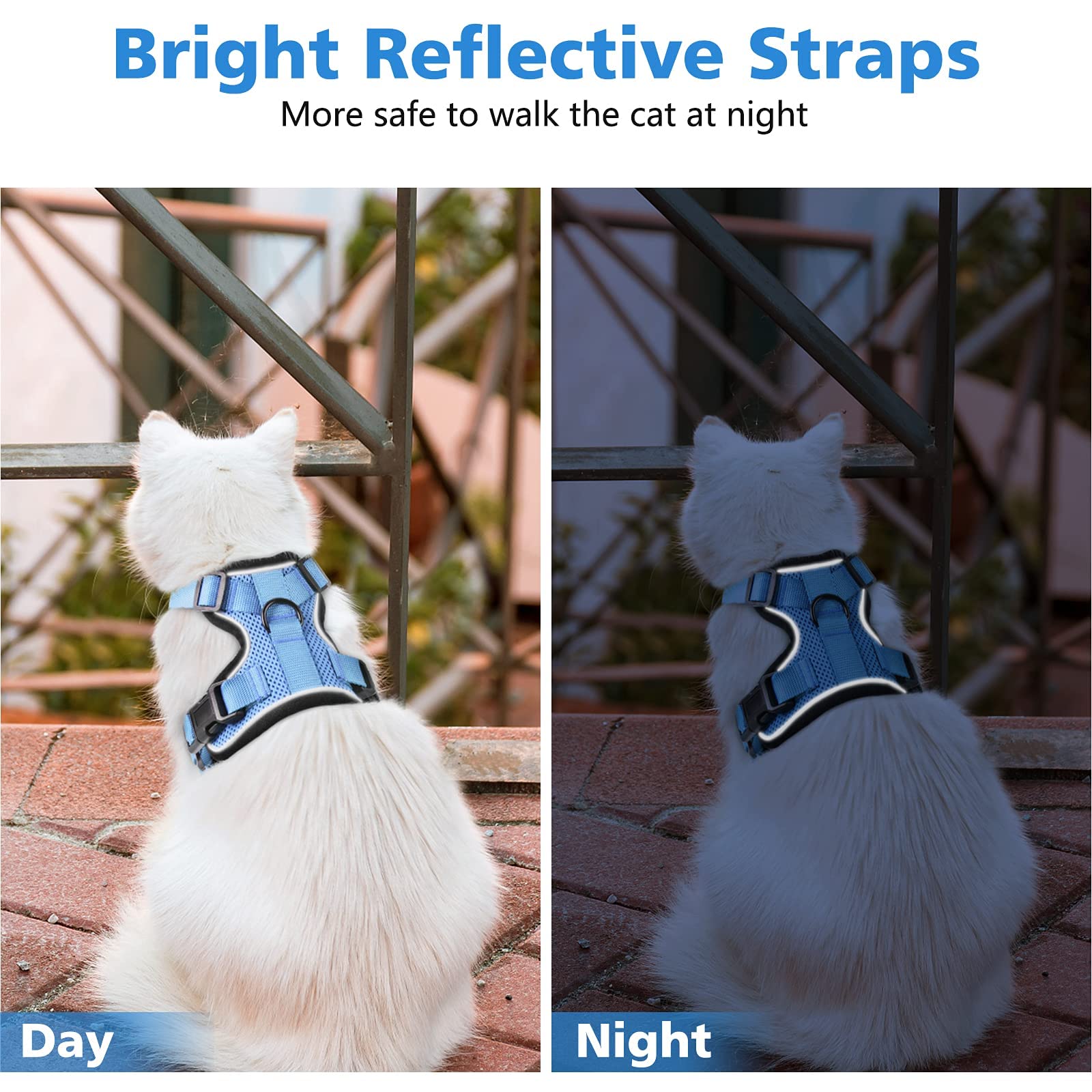 Dooradar Cat Harness And Leash Set, Escape Proof Safe Adjustable Kitten Vest Harnesses For Walking, Easy Control Soft Breathable Mesh Jacket With Reflective Strips For Cats, Light Blue, S