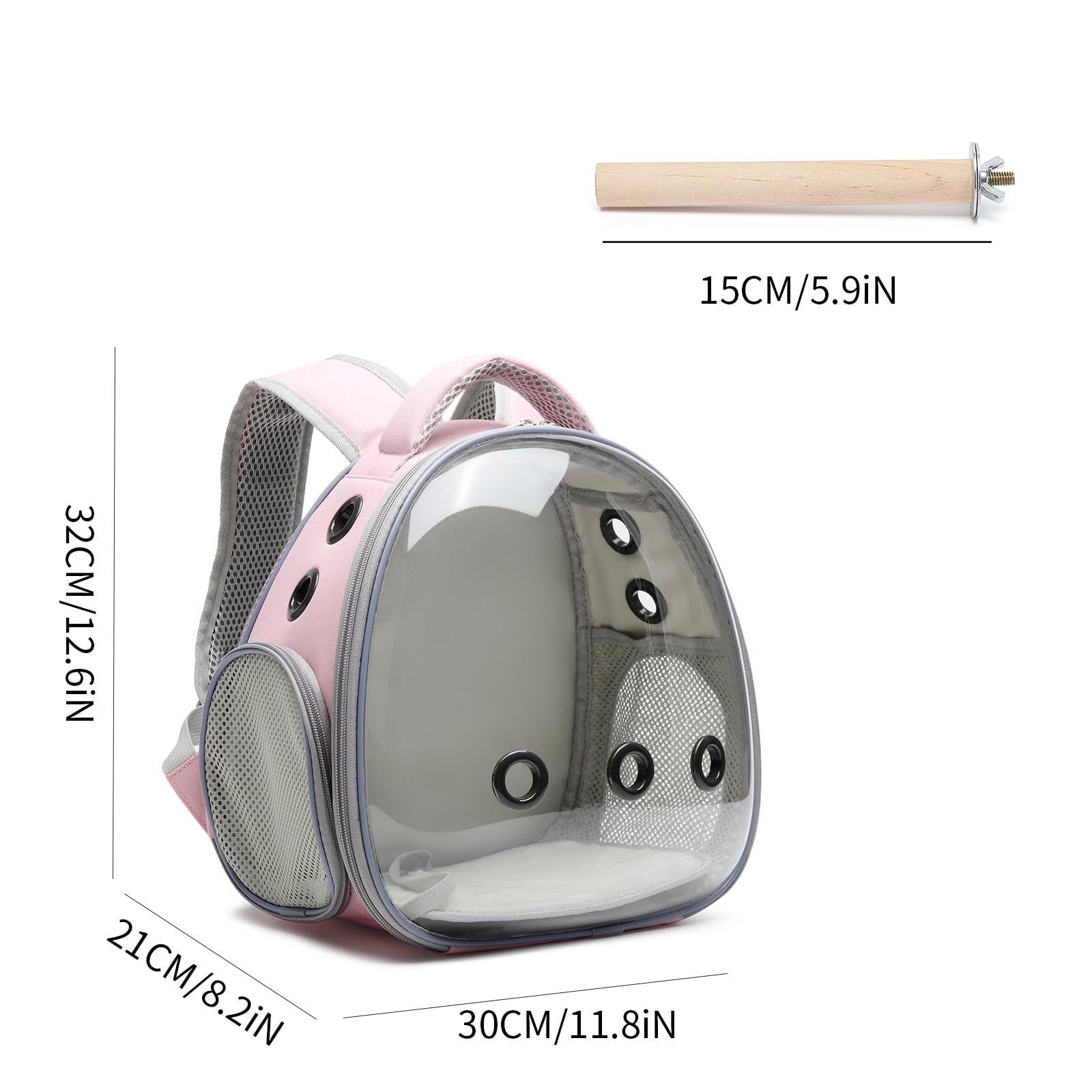 Ioview Bird Carrier Cage, Pet Travel Carrier Backpack with Standing Perch,Parrot Cockatiel Carrier Bag, Food Bowl for Lovebirds