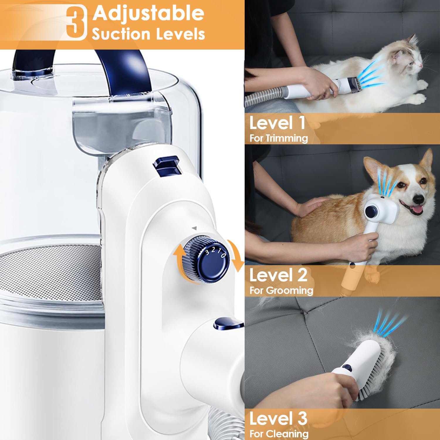O'Rengela Dog Vacuum For Shedding Grooming Trimming - P10 Pet Hair Grooming Vacuum With Clippers Grooming Tools, Suction 99% Pet
