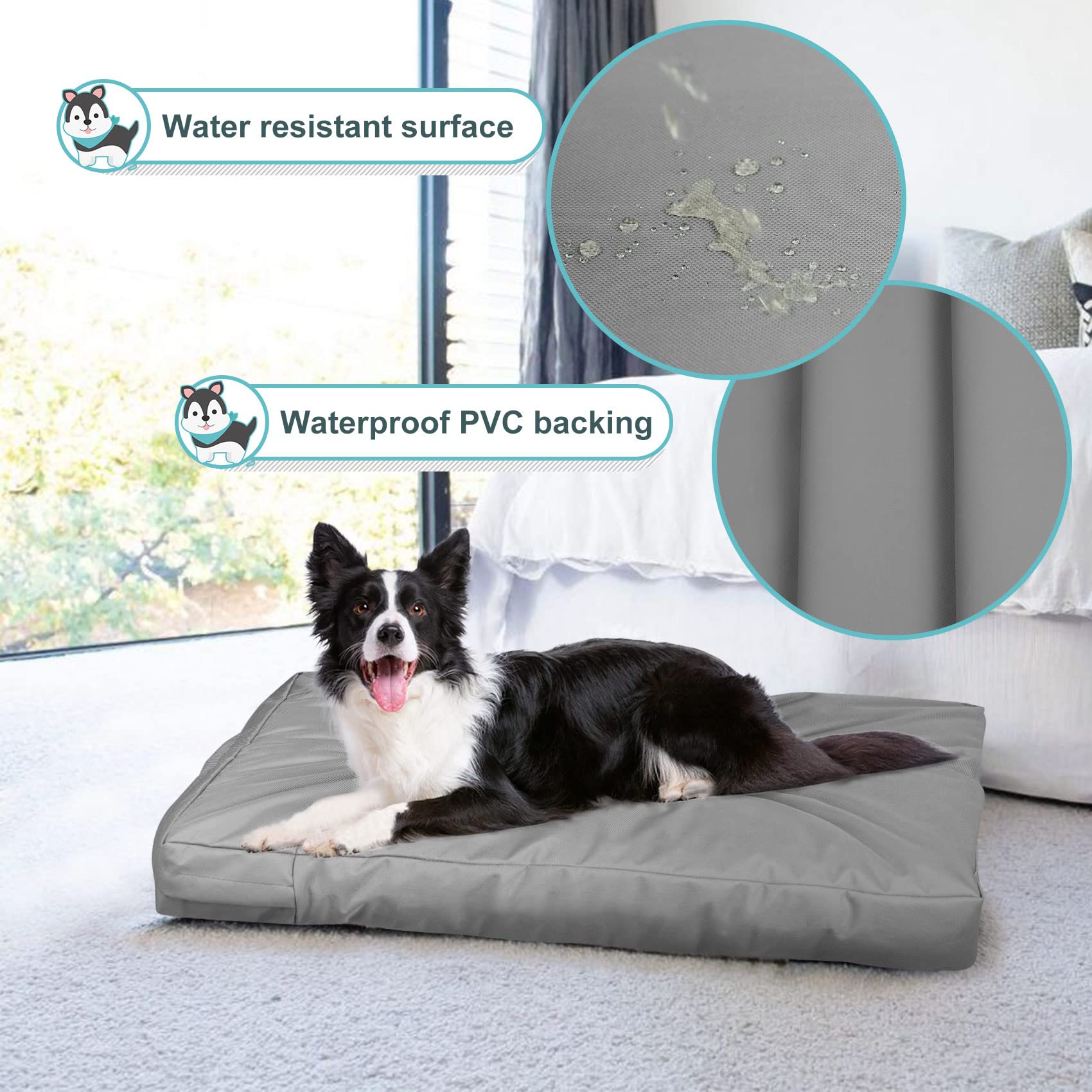 Explore Land Waterproof Dog Bed Cover Canvas Washable Dog Crate Pad Replacement Cover, 48Lx36Wx4H Inch, Gray