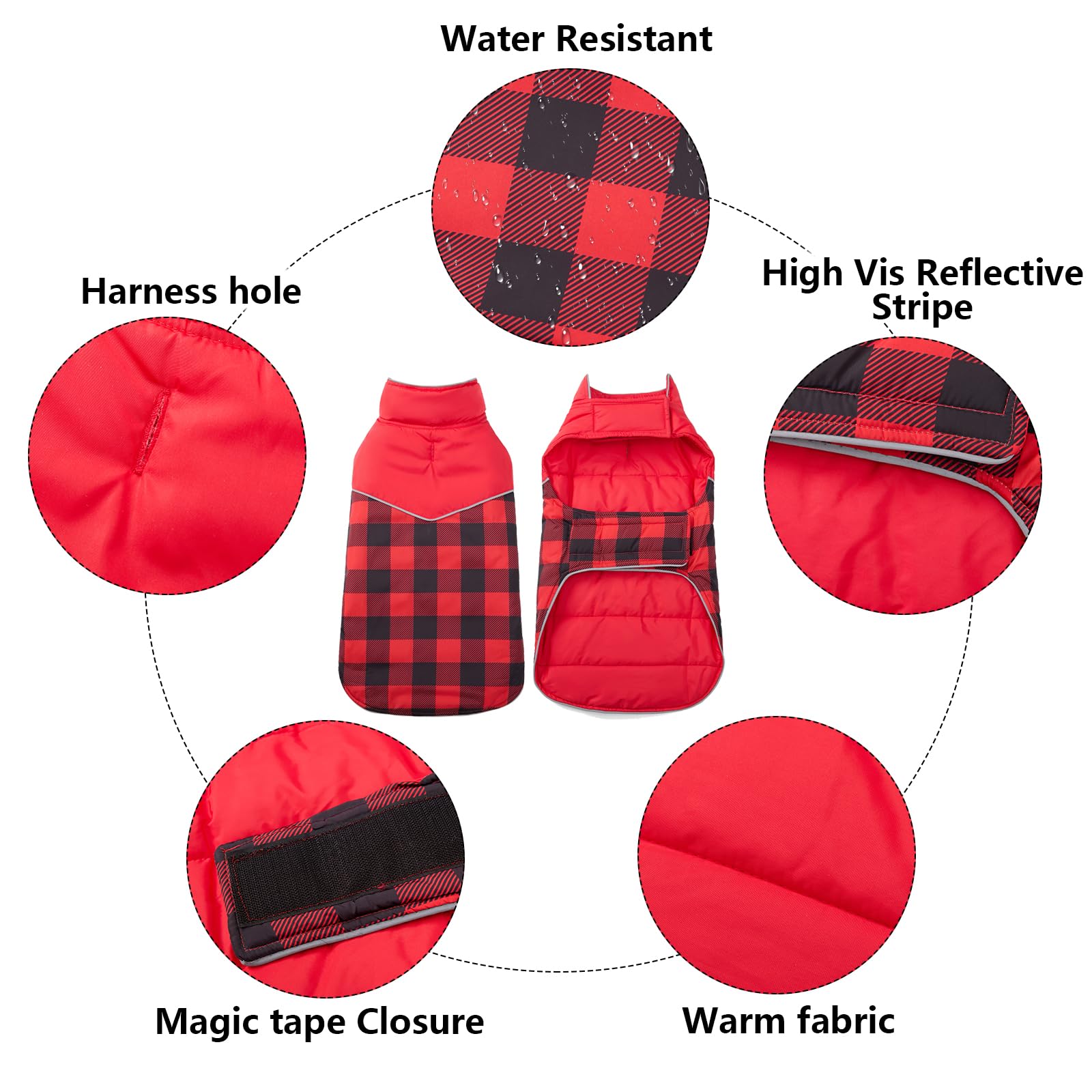 Geyecete Dog Winter Coat,Reversible Dog Coat Water Resistant British Style Plaid Dog Winter Coats Leash Hole Soft Basic Warm Dog