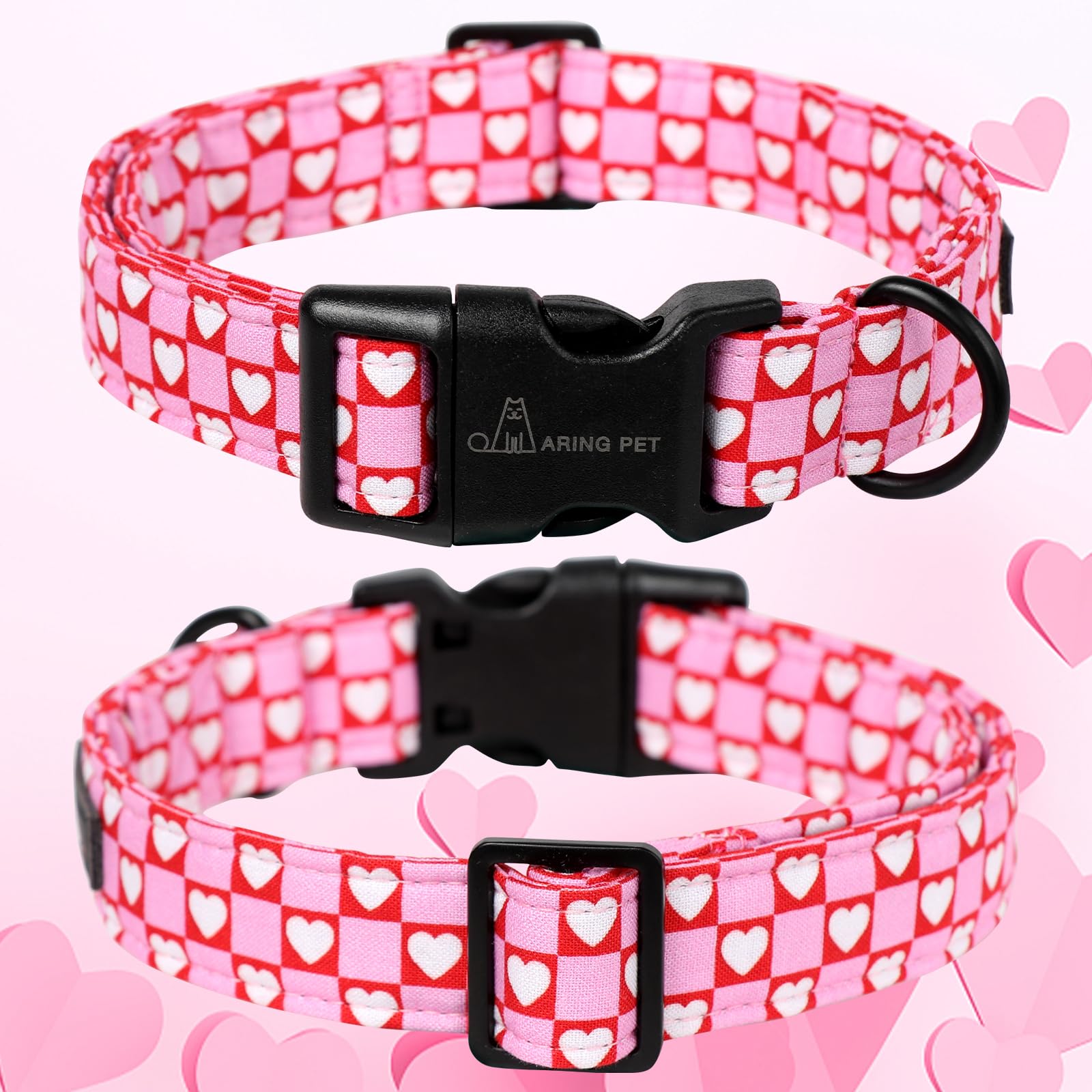 Aring Pet Valentine'S Day Dog Collar-Cotton Pink Heart Dog Collar, Adjustable Valentine Pet Collars Girl Puppy Collar With Quick