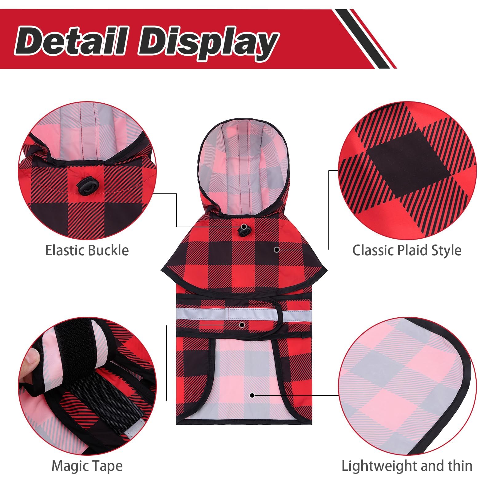 Kooltail Dog Raincoat Hooded Slicker Poncho With Leash Hole, Christmas Red Plaid Raincoat For Small Medium Dogs, Waterproof Dog