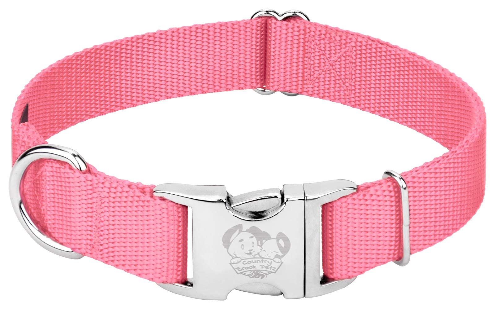 Country Brook Design - Vibrant 30+ Color Selection - Premium Nylon Dog Collar With Metal Buckle (Small, 3/4 Inch, Pink)