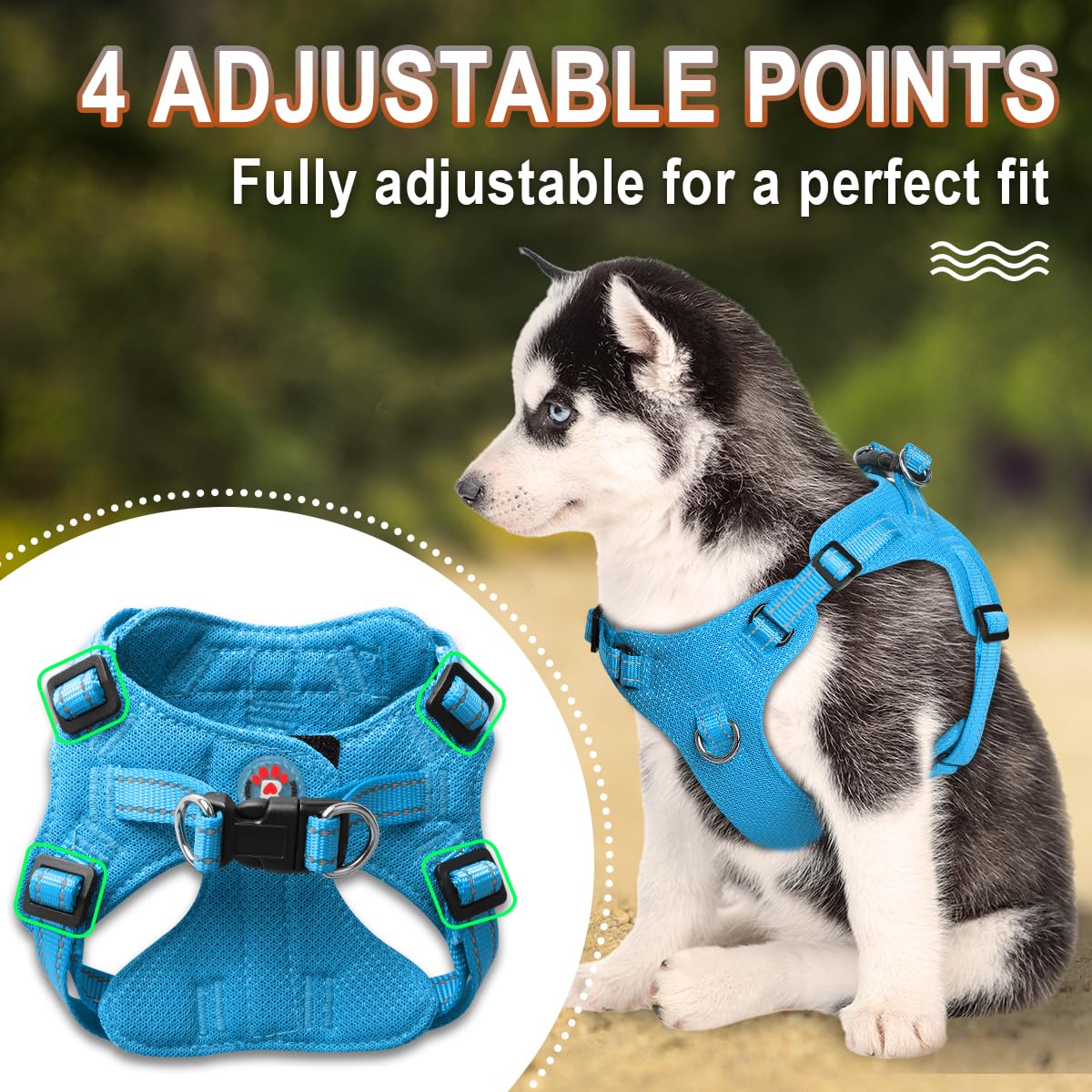 Barkbay Dog Harness, Reflective Adjustable Puppy No Pull Harness, Breathable Soft, Blue, Xxs