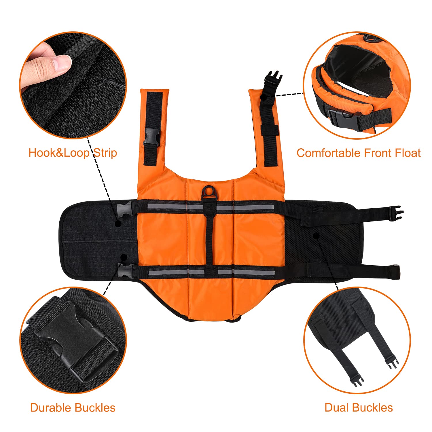 Haocoo Dog Life Jacket Vest Saver Safety Swimsuit Preserver With Reflective Stripes/Adjustable Belt Dogs?Orange,S