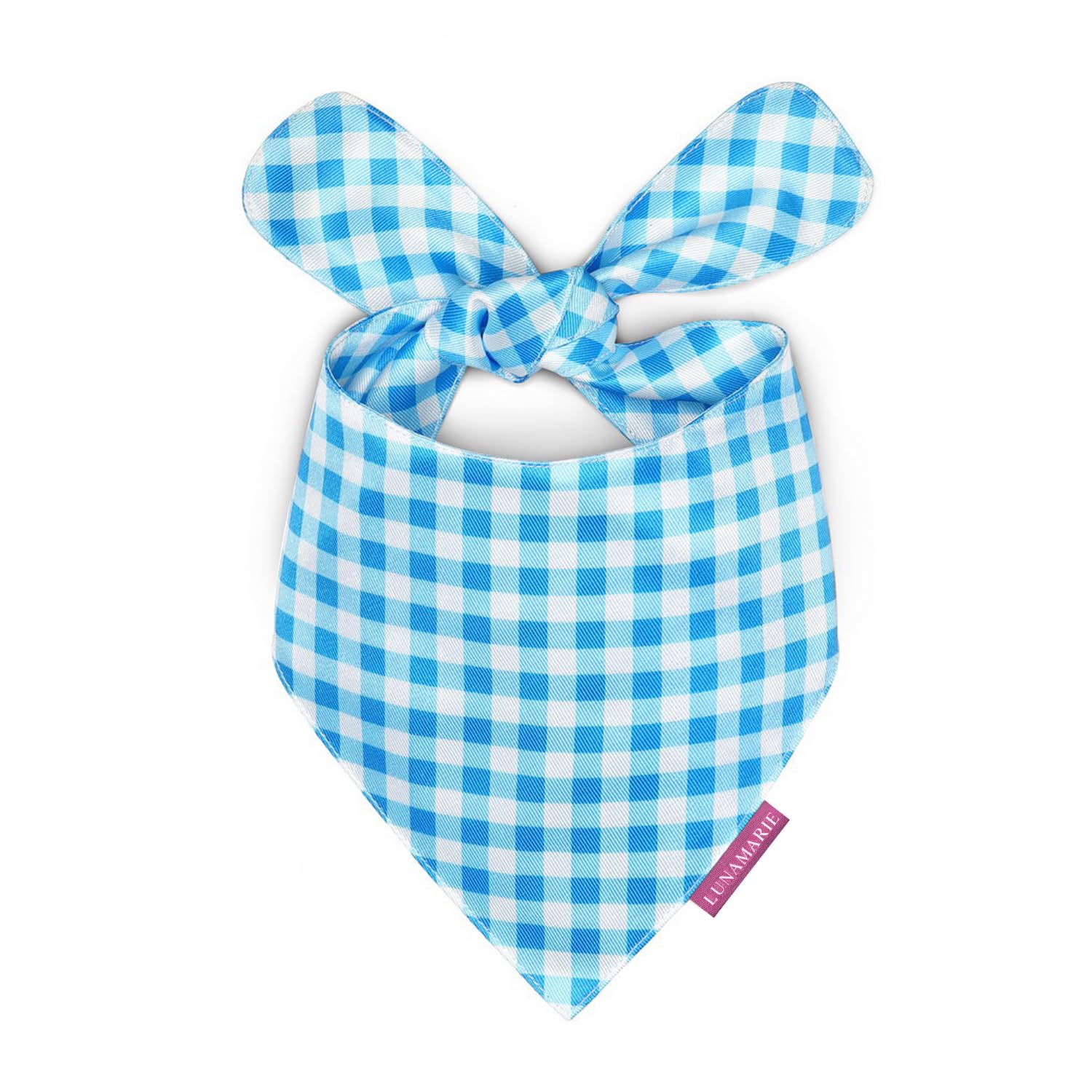 Lunamarie - Luxury Pet Birthday Bandanas -Premium & Silky Poly Fabric | 100% Handmade | Custom Shape Dual Layered (Blue Checkers