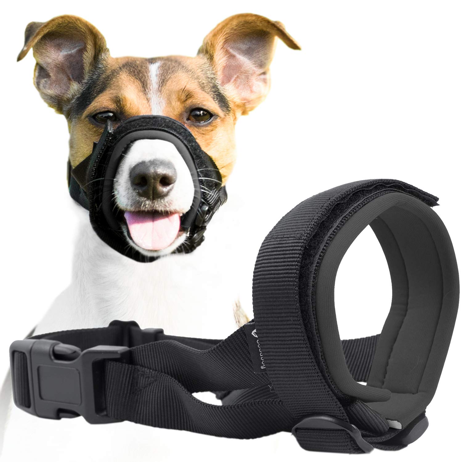 Gentle Muzzle Guard For Dogs - Prevents Biting And Unwanted Chewing Safely Secure Comfort Fit - Soft Neoprene Padding - No More Chafing - Training Guide Helps Build Bonds With Pet (L, Grey)