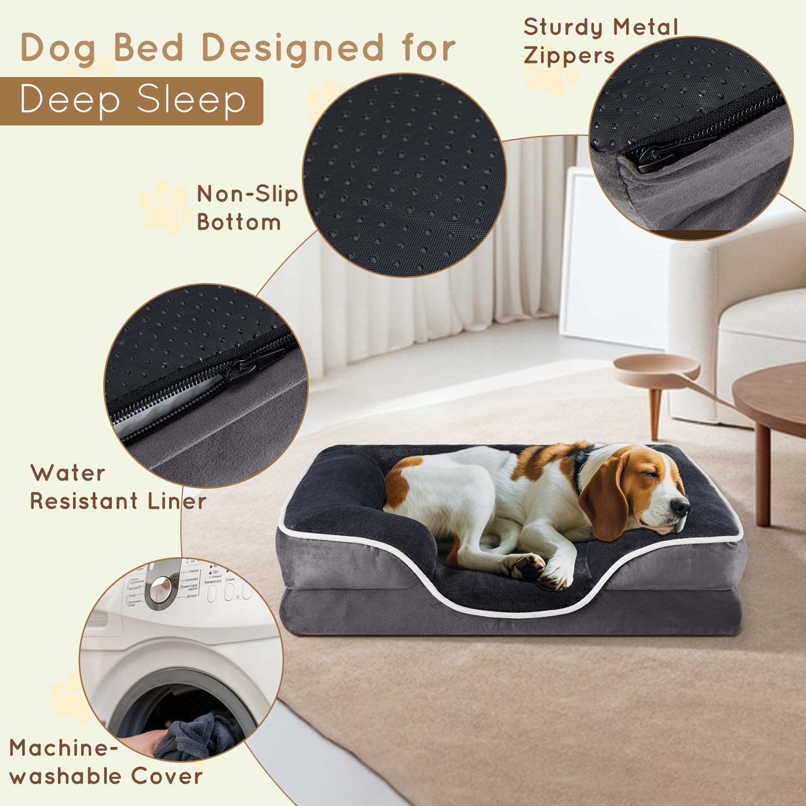 Fluffydream 28'' Orthopedic Dog Bed, Memory Egg-Crate Foam Dog Bed With Washable Removable Cover, Grey