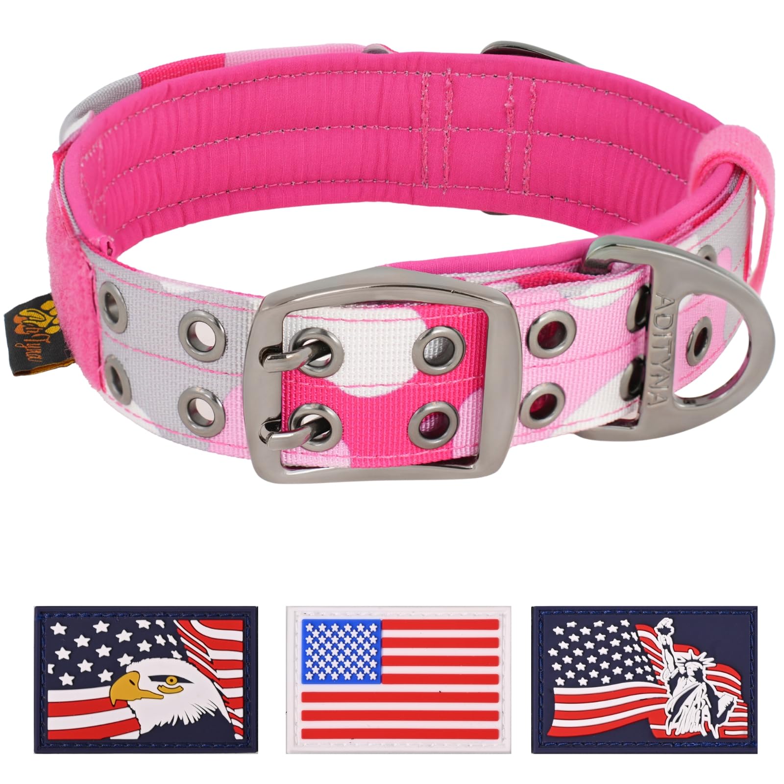 Adityna Heavy Duty Dog Collar For Medium Dogs - Camo Pink Collar With Handle For Training, And Walking - Wide, Thick, Tactical, 