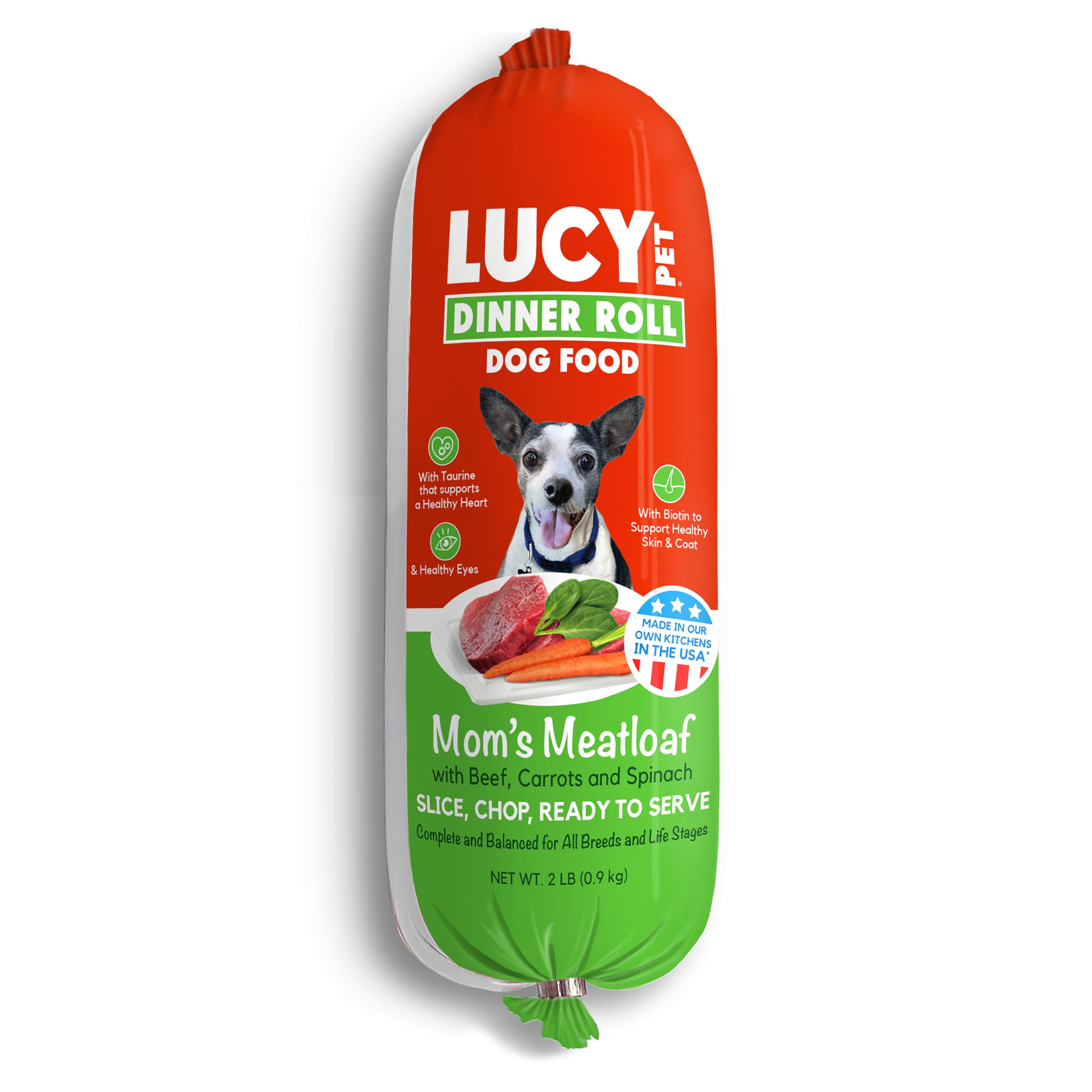 Lucy Pet Dinner Rolls-Moms Meatloaf Beef with Carrots, and Spinach 2lb