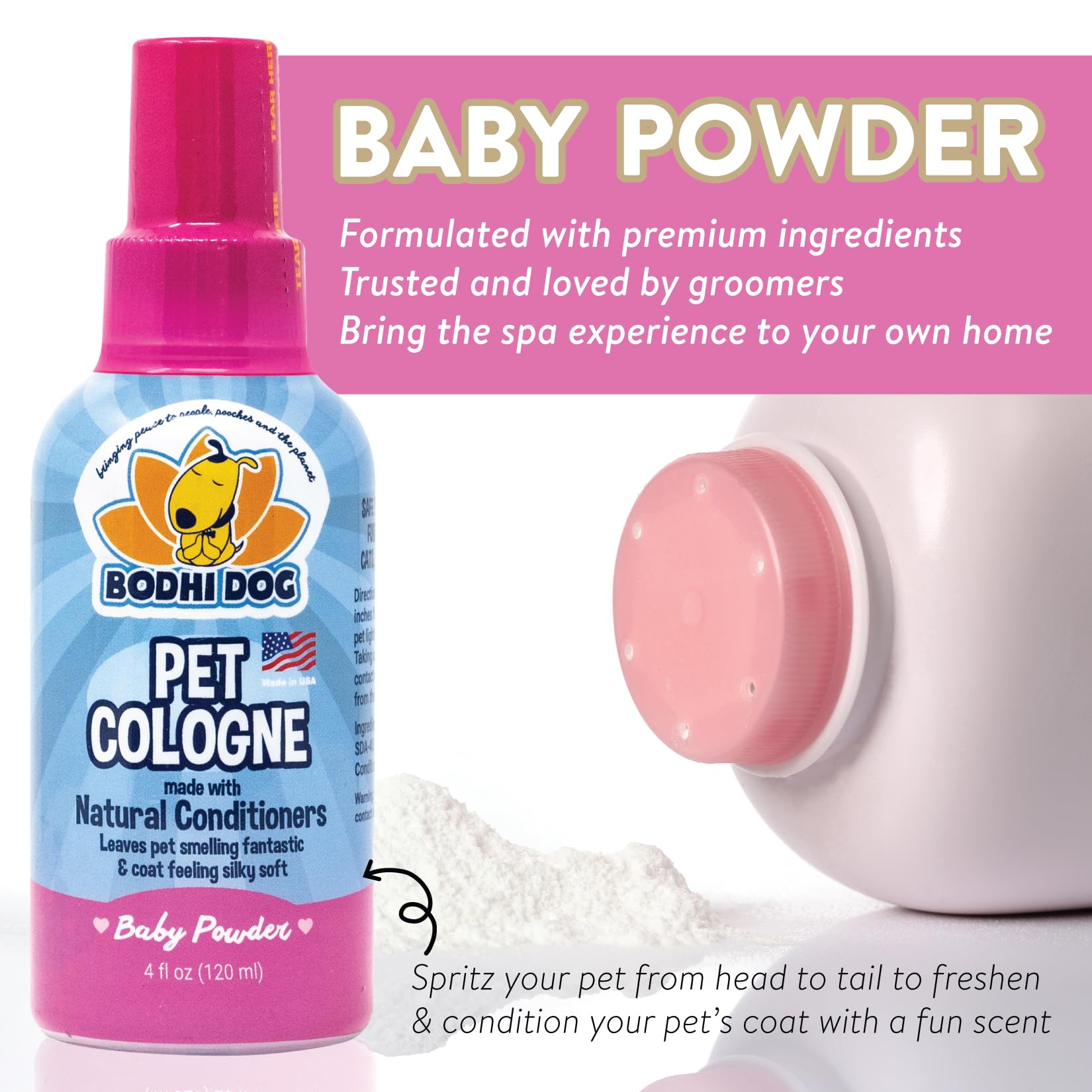 Bodhi Dog Natural Cologne Spray For Dogs & Cats - Baby Powder Scent, 4 Fl Oz