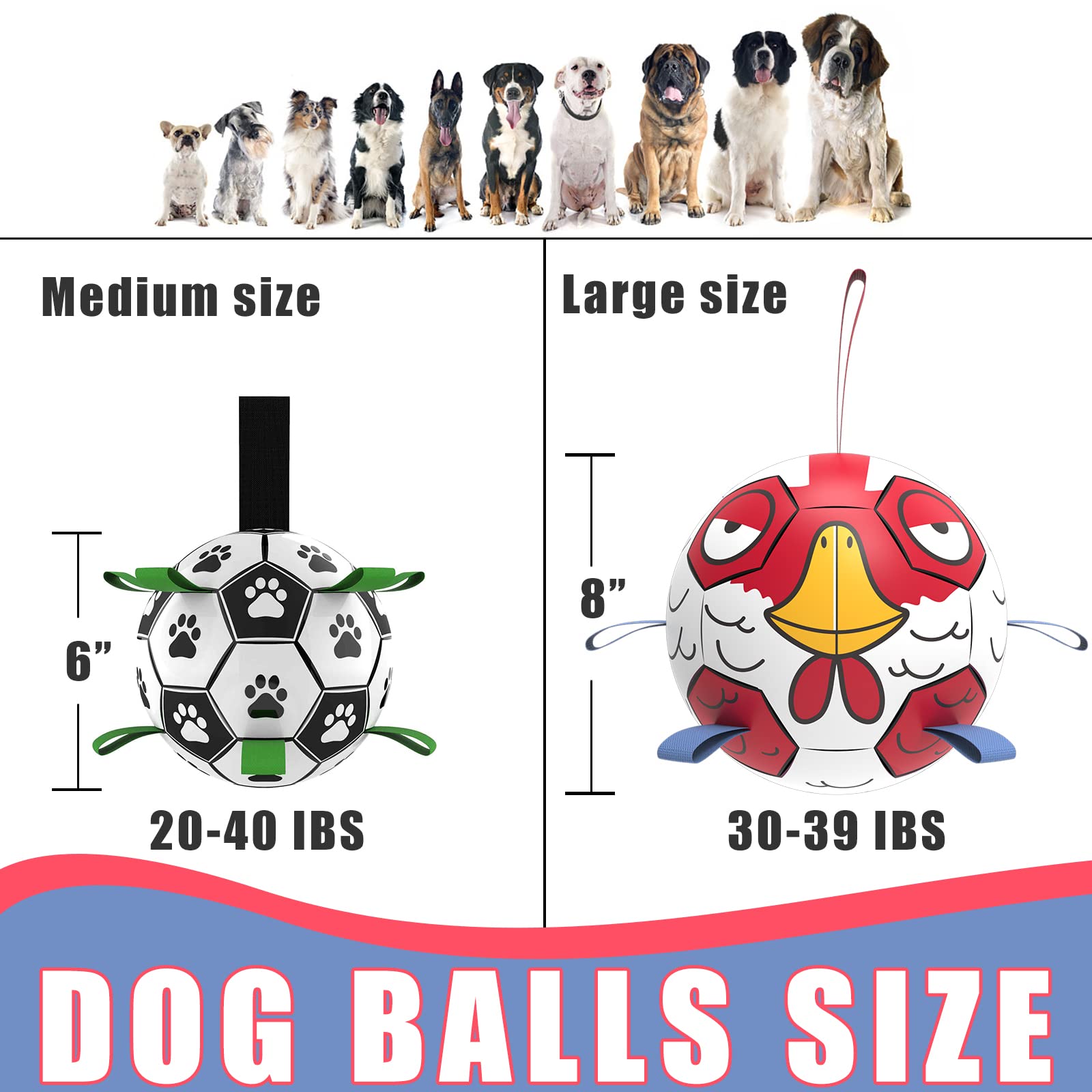 Qdan Chicken Dog Toys Soccer Ball With Straps, Interactive Toys For Tug Of War, Puppy Birthday Gifts, Dog Water Toy, Durable Bal