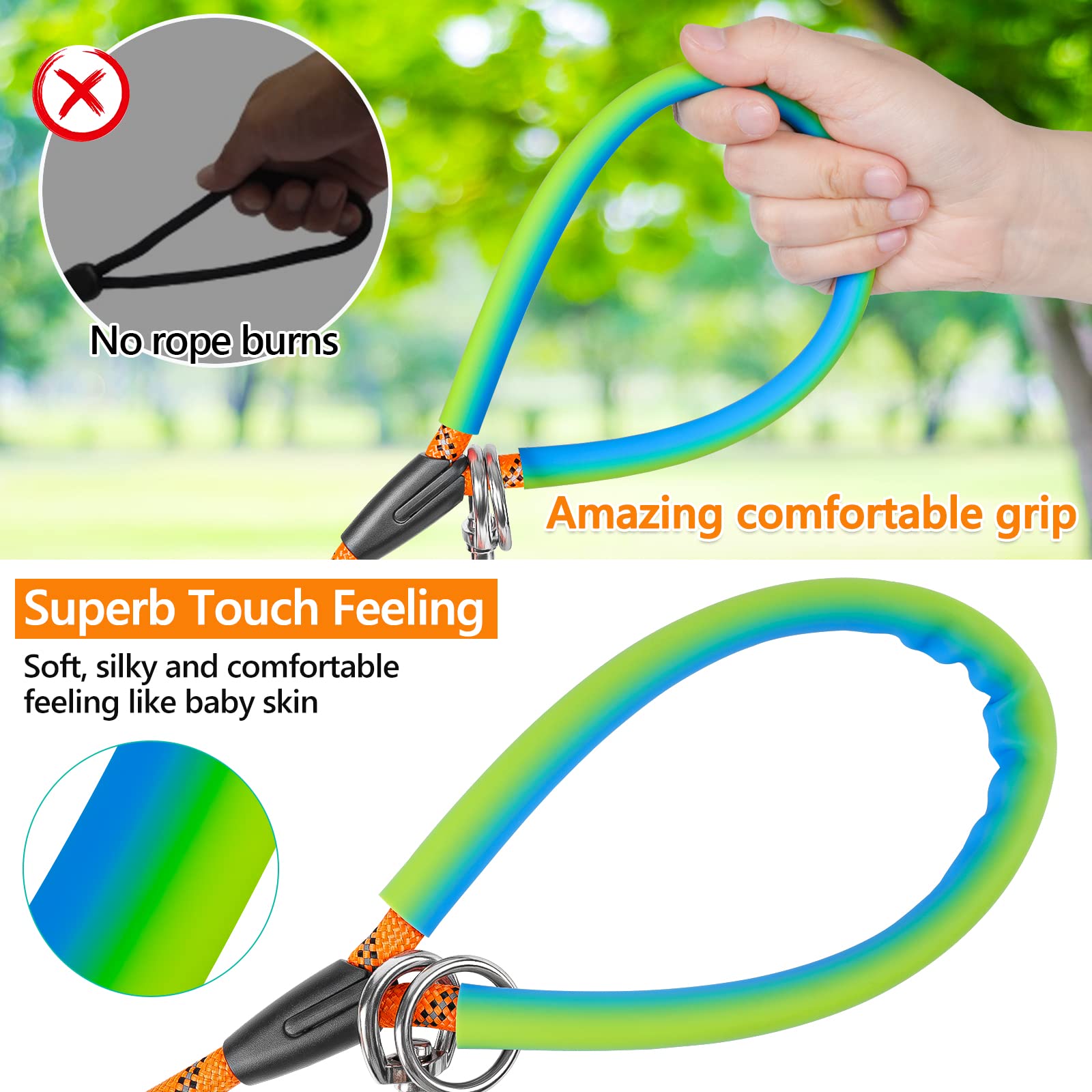 Ntr Dog Training Leash, 50Ft Rope Puppy Leash With 2 Swivel Hooks, Reflective Threads And Comfortable Padded Handle, Puppy Leash