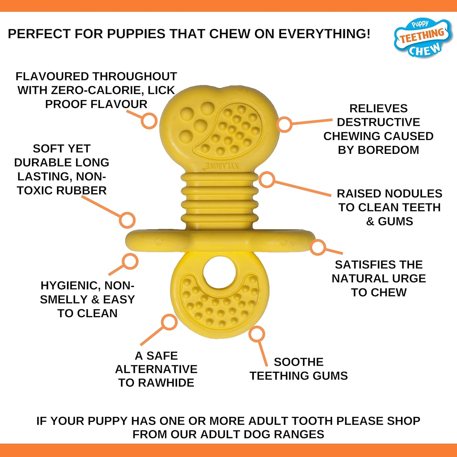 Nylabone Rubber Teether Puppy Chew Toy, Teething Toys for Puppies, Vanilla Flavor, Small - Up to 25 lbs, 1 Count
