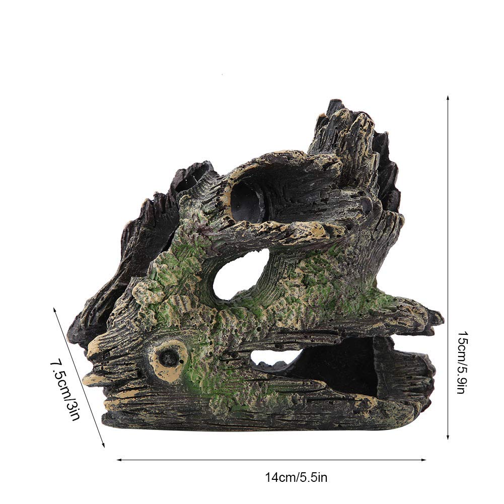 Aquarium Tree Stump, Resin Hollow Tree Trunk Habitat With Hideout Holes For Cichlid Betta Fish Tank Decoration