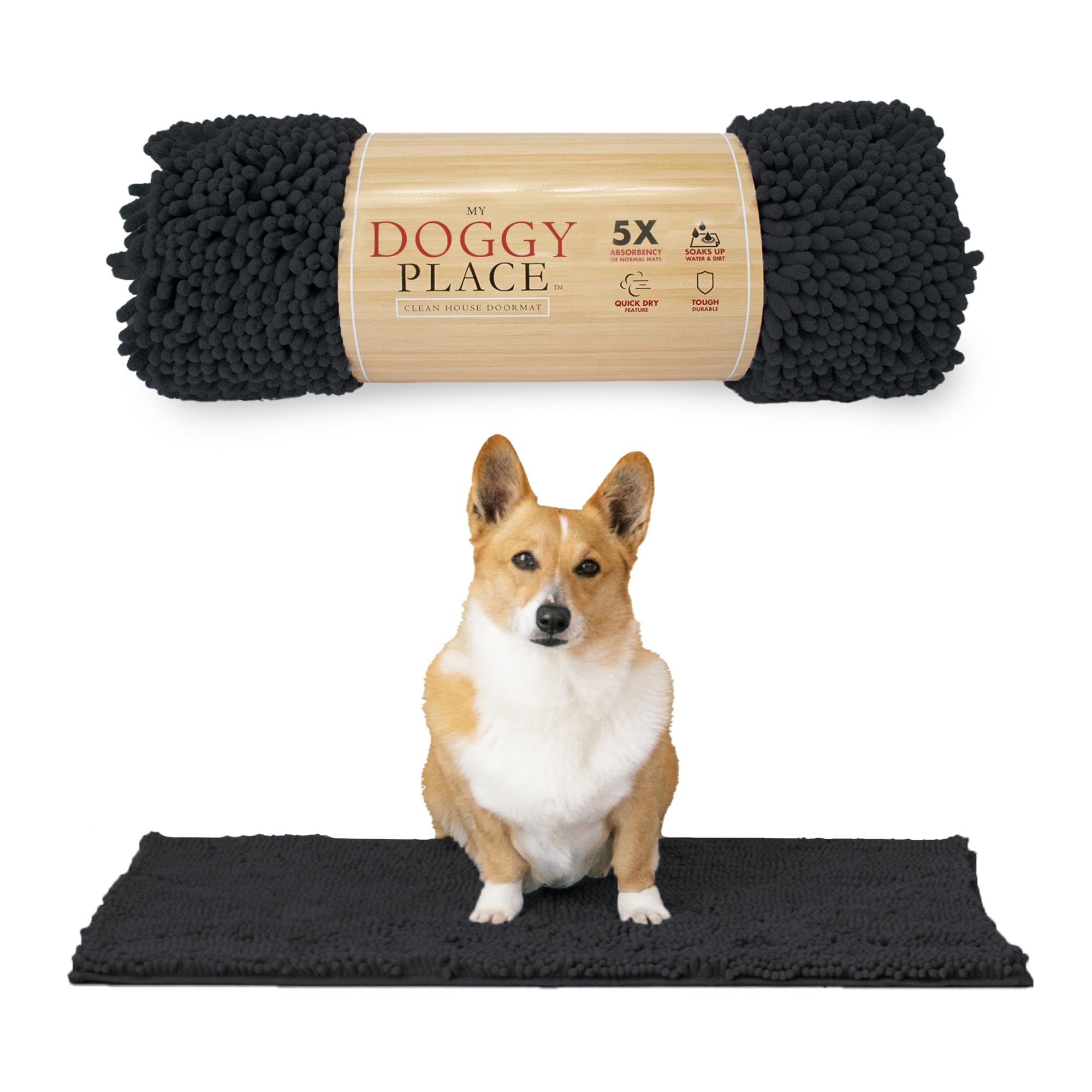 My Doggy Place Microfiber Dog Mat for Muddy Paws, 31 x 20 Charcoal  Absorbent and QuickDrying Dog Paw Cleaning Mat, Washer a