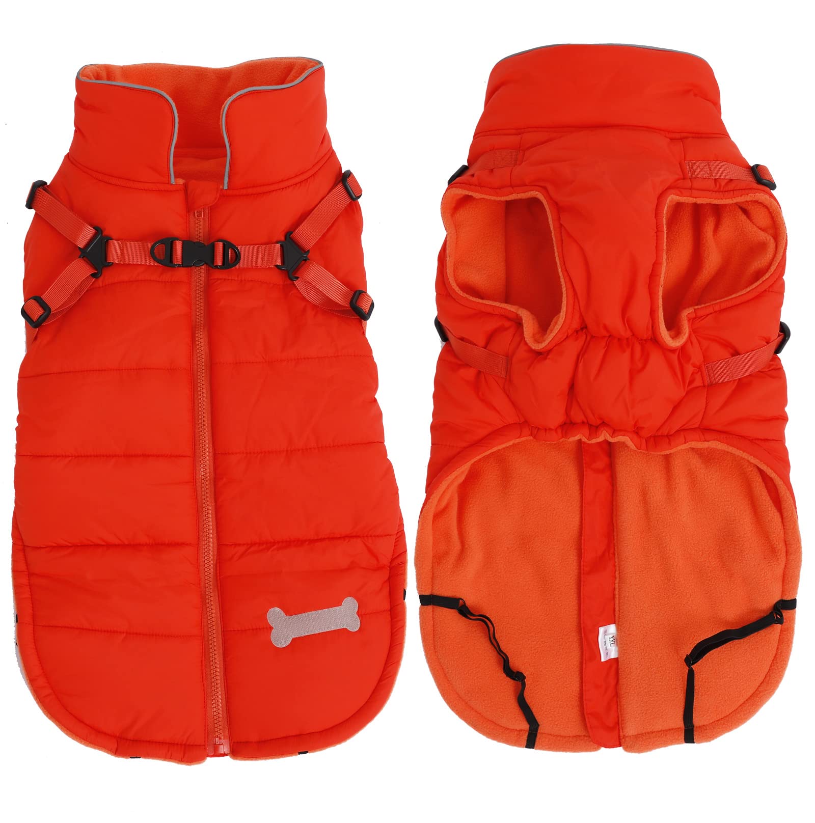 Geyecete Winter Warm Coat Waterproof Dog Winter Jacket With Harness Traction Belt,Windproof Pet Outdoor Jacket Dog Autumn- Can Be Personalized-Orange-S