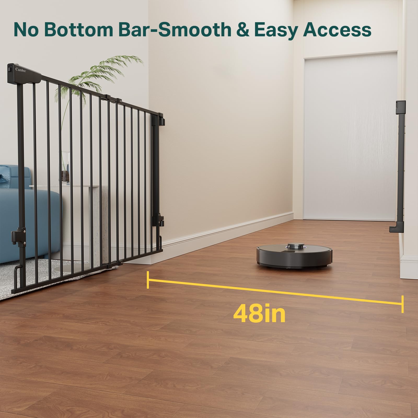 Cumbor Expandable 31.6-48 Baby Gate for Stairs, Wall-Mounted, 2-in-1 No Bottom Bar Dog Gate Indoor, Pet Gate for Doorways with L