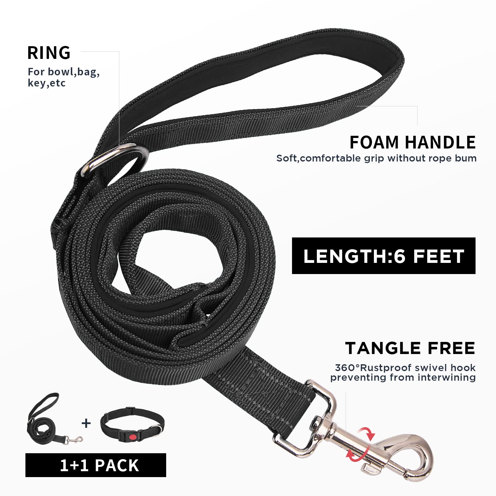 Tpotato Reflective Dog Collar And Leash Set,Adjustable Neoprene Padded Nylon Collars, 6 Ft Heavy Duty Dog Leash 2 Comfortable Ha