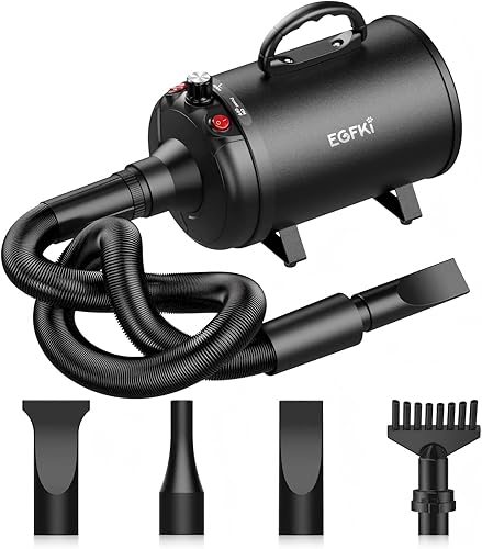 Egfki Dog-Hair-Dryer, 5.2Hp/ 3800W High Velocity Pet Blow Dryer With Heater For Grooming, Speed Temperature Adjustable Dog Blowe