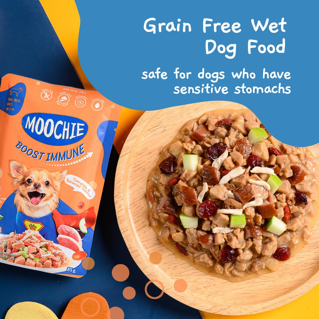 MOOCHIE Grain Free Small Dogs Wet Dog Food - Boost Immune - Duck, Cranberry & Goji Berry - No Artificial Flavors or Preservative