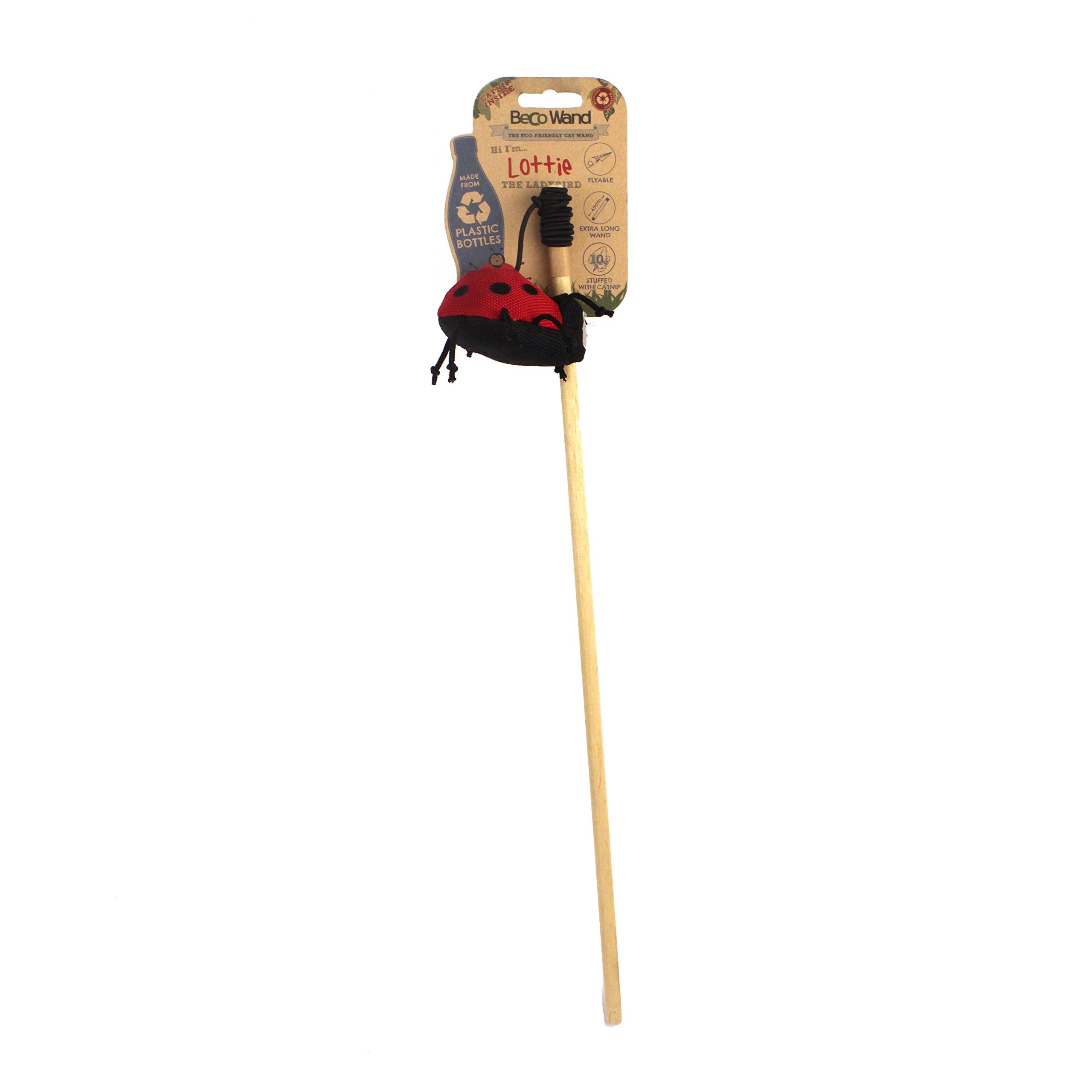Beco Pets Wand Toy - Lottie the Ladybird Catnip Stuffed Soft Toy with Elastic Rope - Toy for Cats