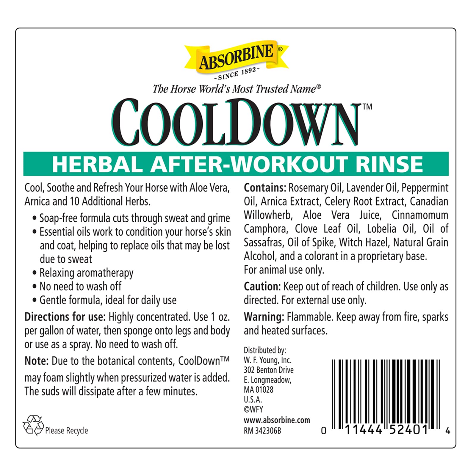 Absorbine Cooldown Herbal After Workout Rinse, 12 Herbs & Essential Oils, Soap-Free Formula, Concentrate Makes 32 Gallons
