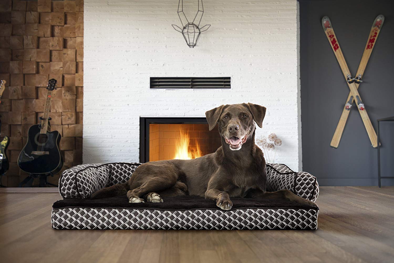 Furhaven Orthopedic Dog Bed for Large/Medium Dogs w/ Removable Bolsters & Washable Cover, For Dogs Up to 55 lbs - Plush & Woven