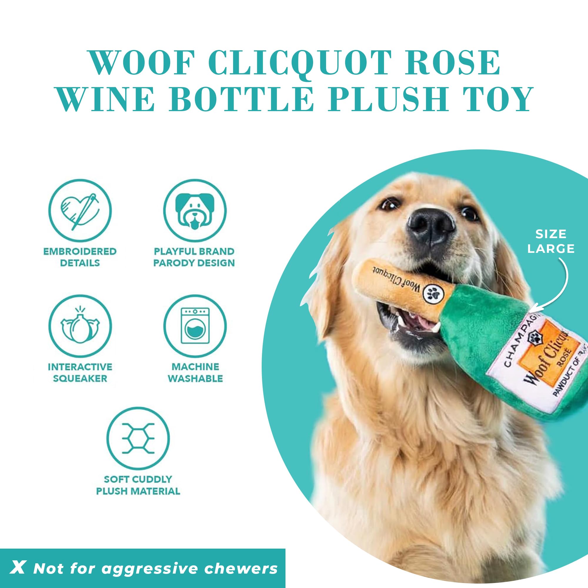 Haute Diggity Dog Woof Clicquot Rose', Plush Designer Dog Toys With Interactive Squeaker, Stimulating Pet Enrichment, Machine-Wa