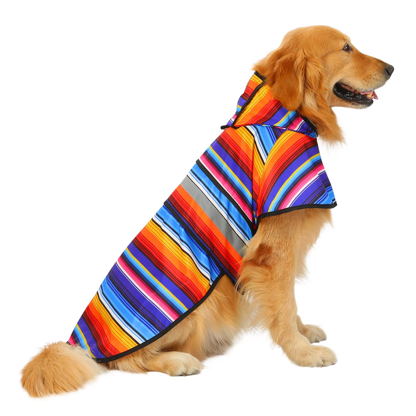 Hde Dog Raincoat Hooded Slicker Poncho For Small To X-Large Dogs And Puppies Baja Stripes - L
