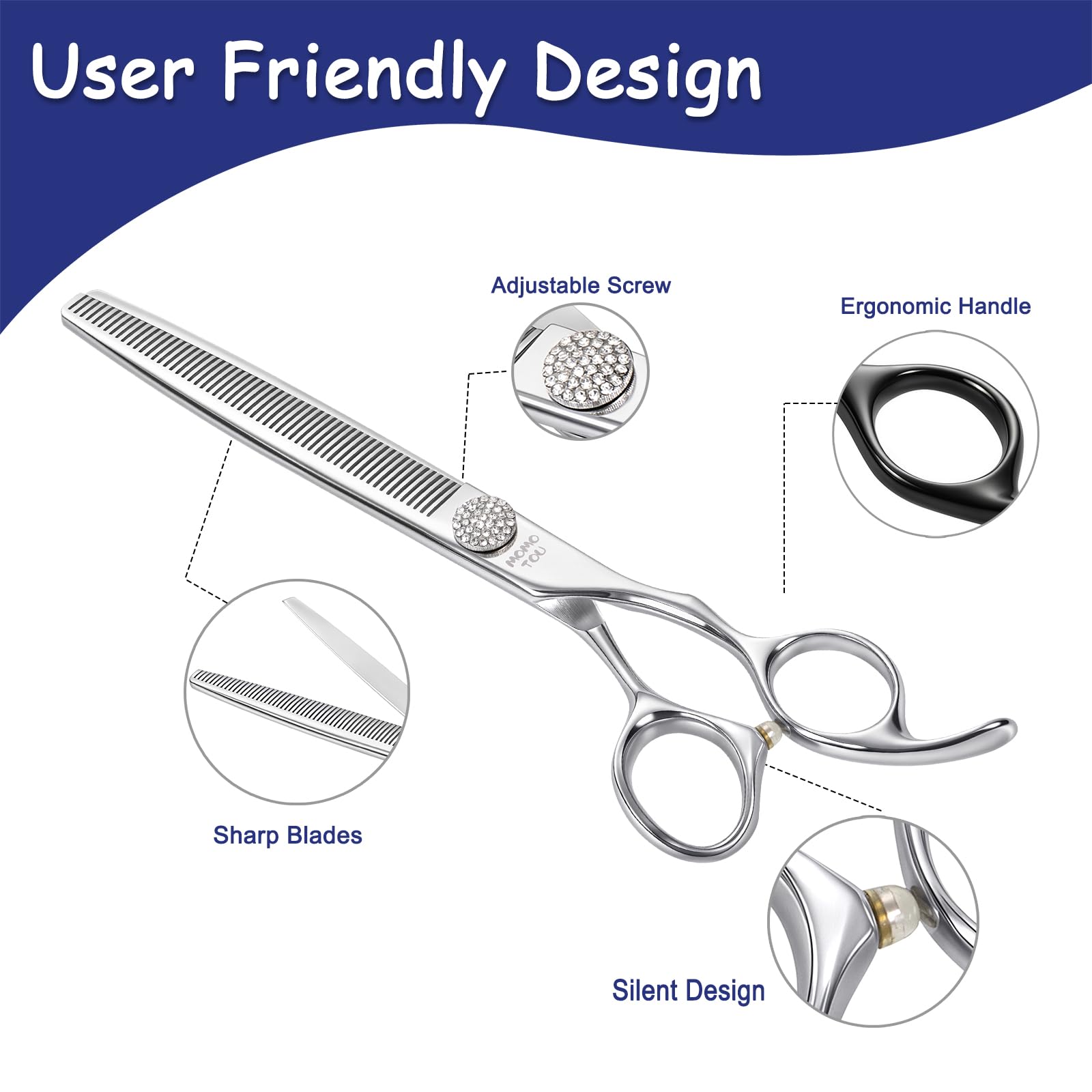 Momotou Professional Thinning Dog Grooming Scissors With Simulation Diamond 440C Stainless Steel Polished Pet Cat Thinner Blende