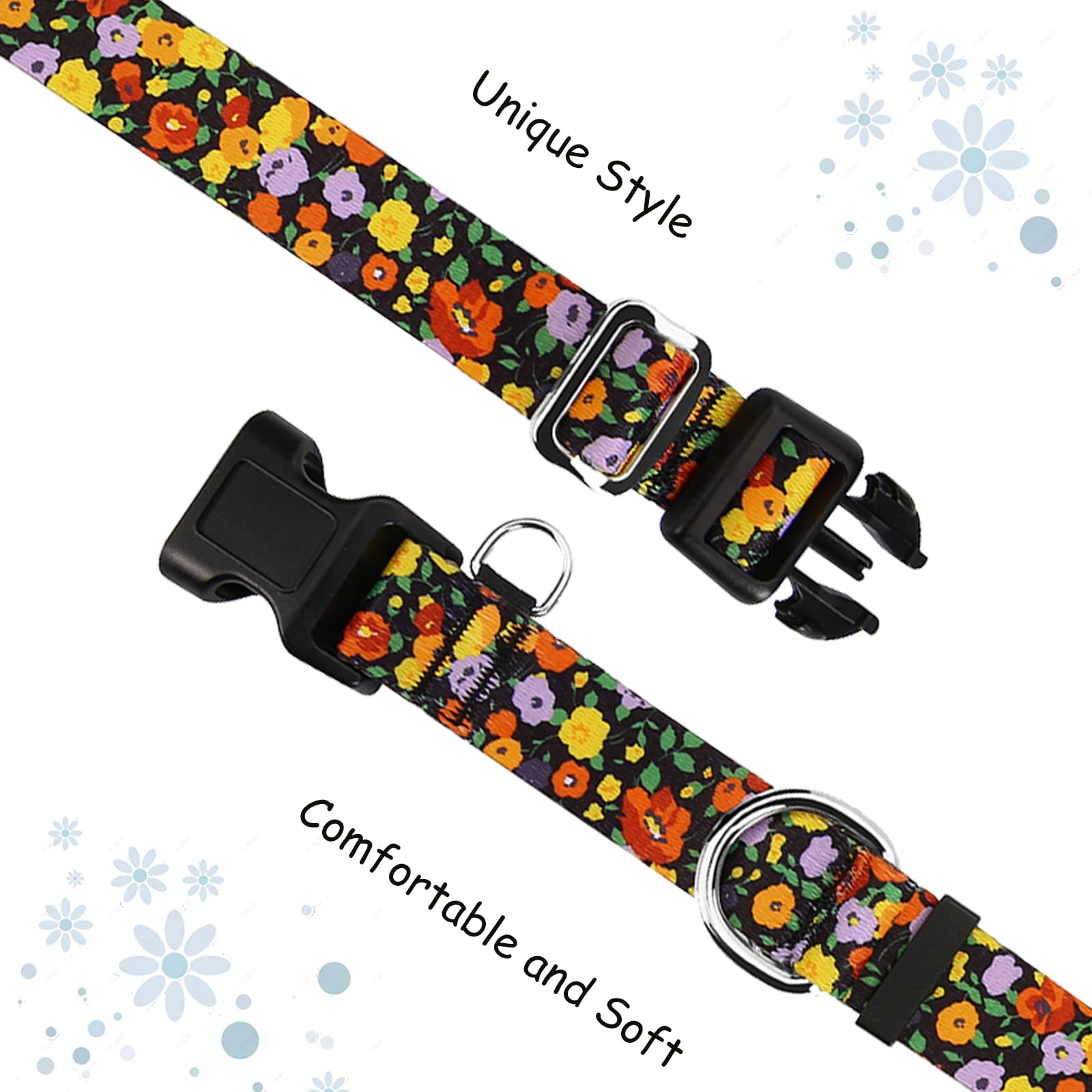 Fidohug Martingale Collar With Buckle Adjustable Nylon Training No Pull Dog Collars For Large Dogs (Orange Floral, Large)