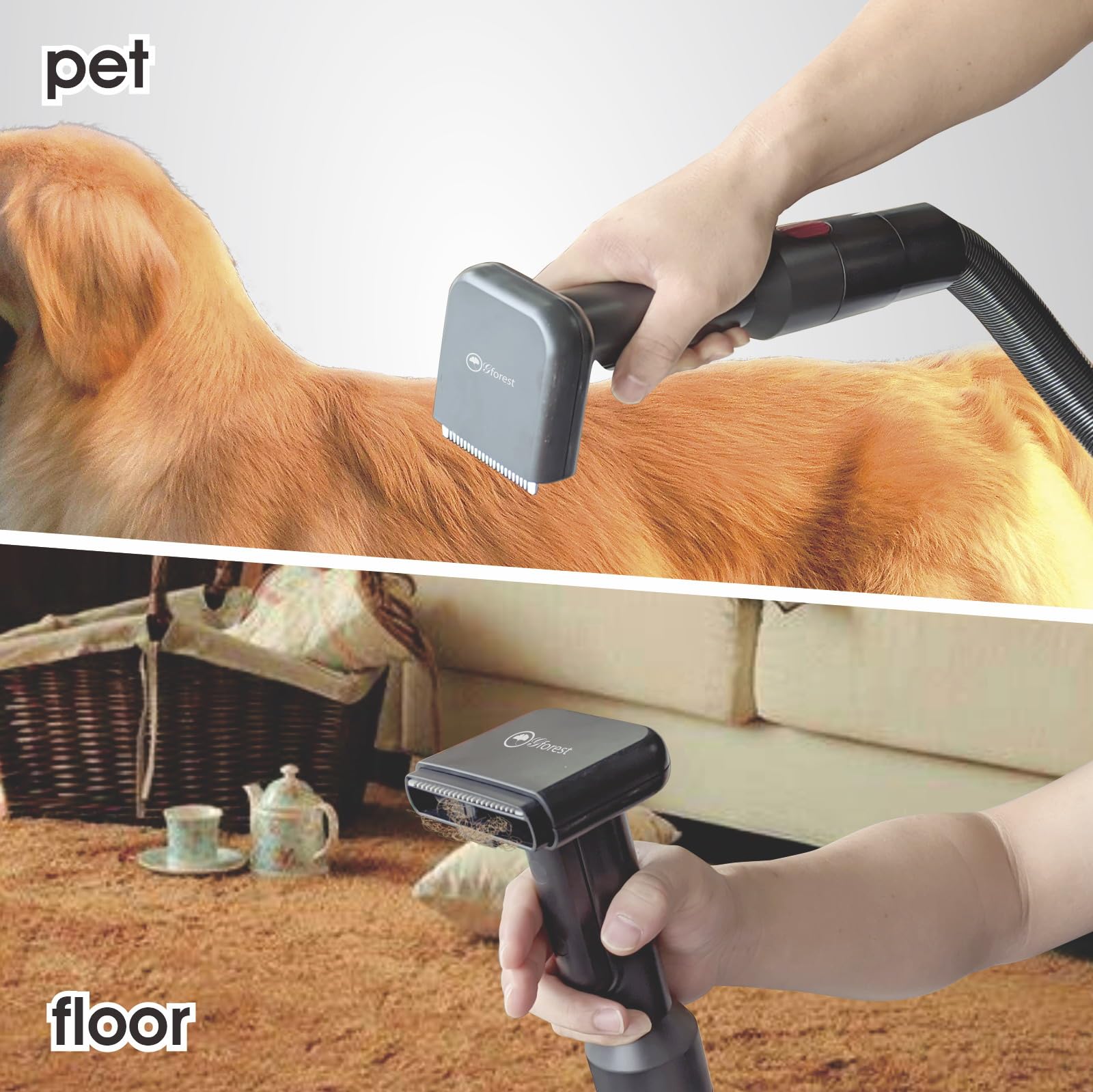 Gforest Pet Vacuum Grooming Brush - Silicone Deshedding Tool for Dogs & Cats, Small, Black, Model SK-PET-ZW-21