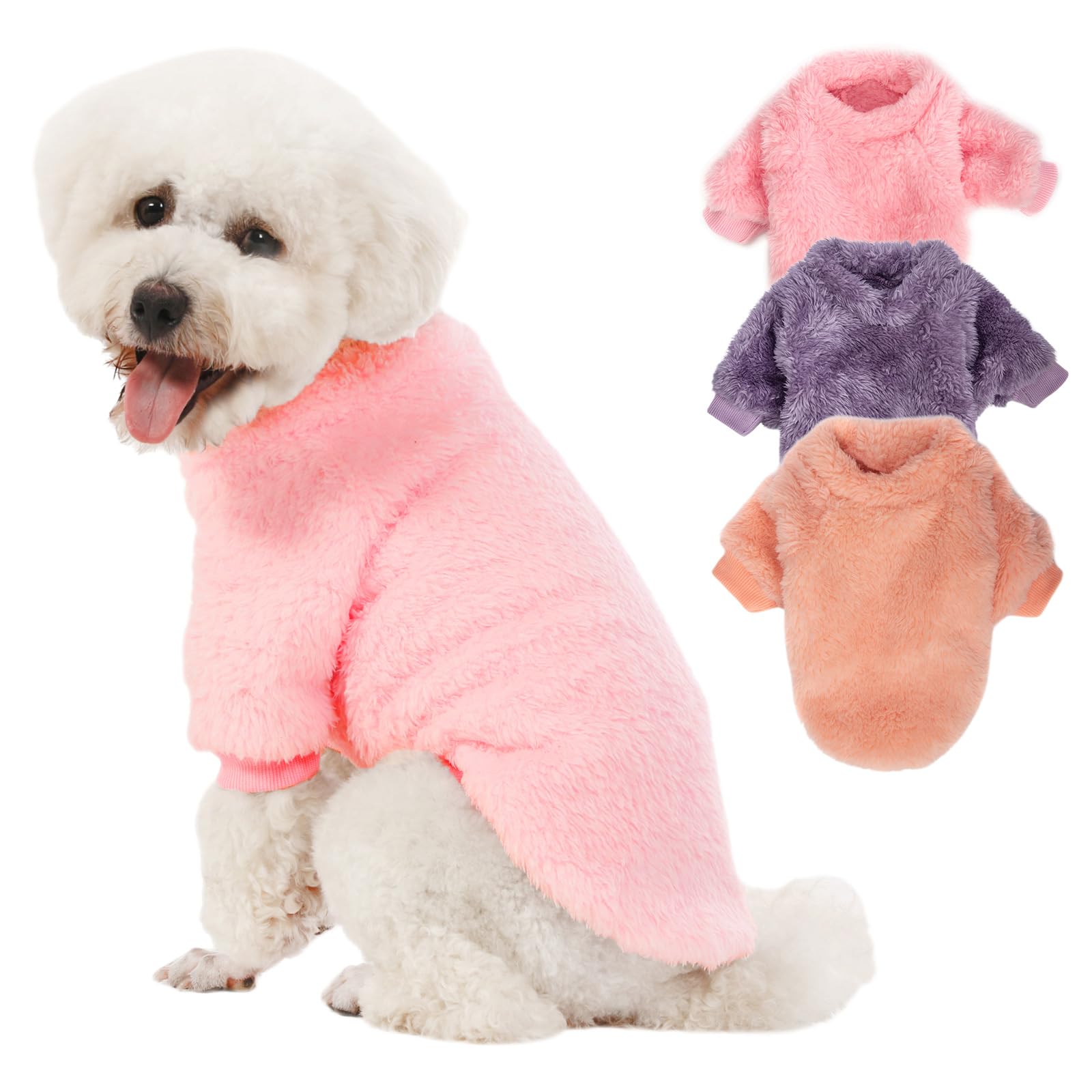 Kyaringtso Dog Sweater, 3 Pack Dog Sweaters For Small Dogs, Dog Clothes For Small Dogs Girl Boy, Ultra Soft And Warm Puppy Sweater Dog Coat For Winter Christmas (X-Large, Pink+Purple+Peach)
