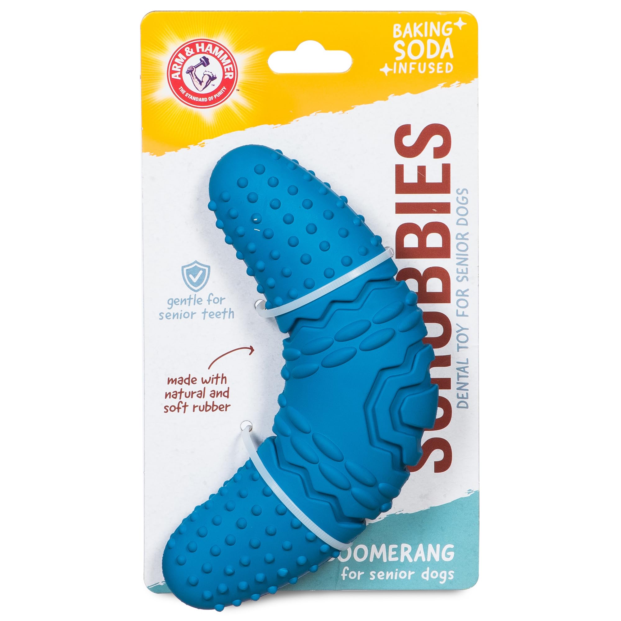 Arm & Hammer for Pets Scrubbies Boomerang Chew Toy for Senior Dogs Infused with Baking Soda - Durable Teething Toy with Unique S