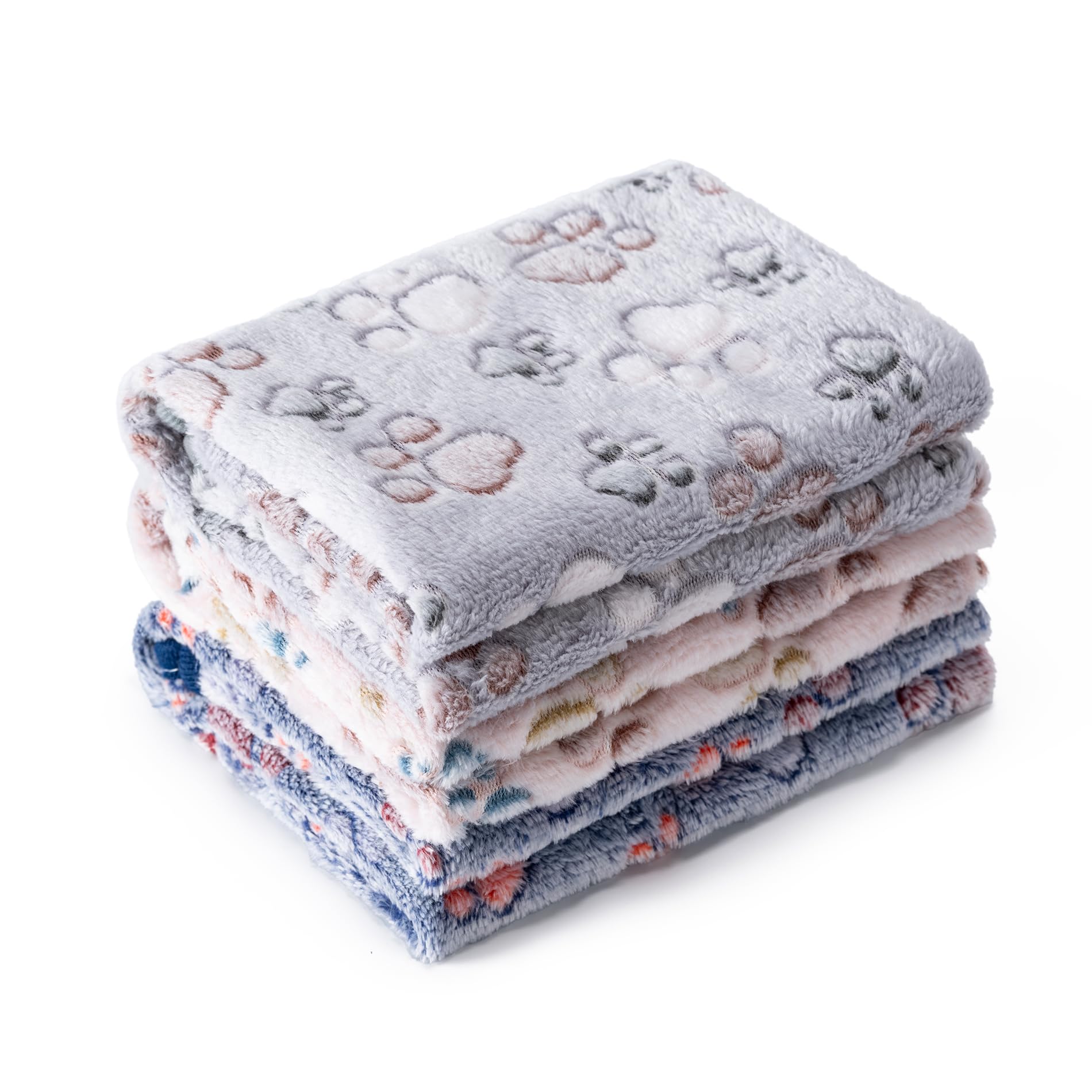 1 Pack 3 Blankets Super Soft Fluffy Premium Fleece Pet Blanket Flannel Paw Printed Throw for Dog Puppy Cat (Small 23x16, Beige