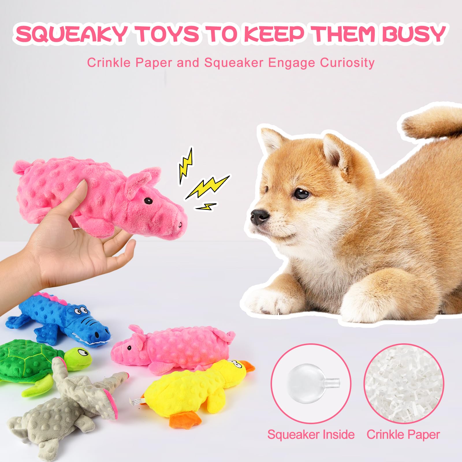 Vatrepeo 5 Pack Stuffed Animal Dog Toys For Aggressive Chewers, Squeaky Dog Toys For Large Medium And Small Dogs, Puppy Dog Chew