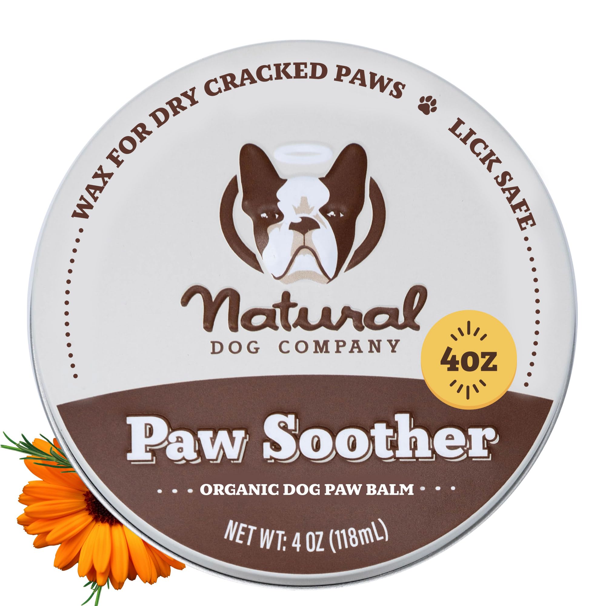 Natural Dog Company Paw Soother Balm, 4 oz. Tin, Dog Paw Cream and Lotion, Moisturizes & Soothes Irritated Paws & Elbows, Protec