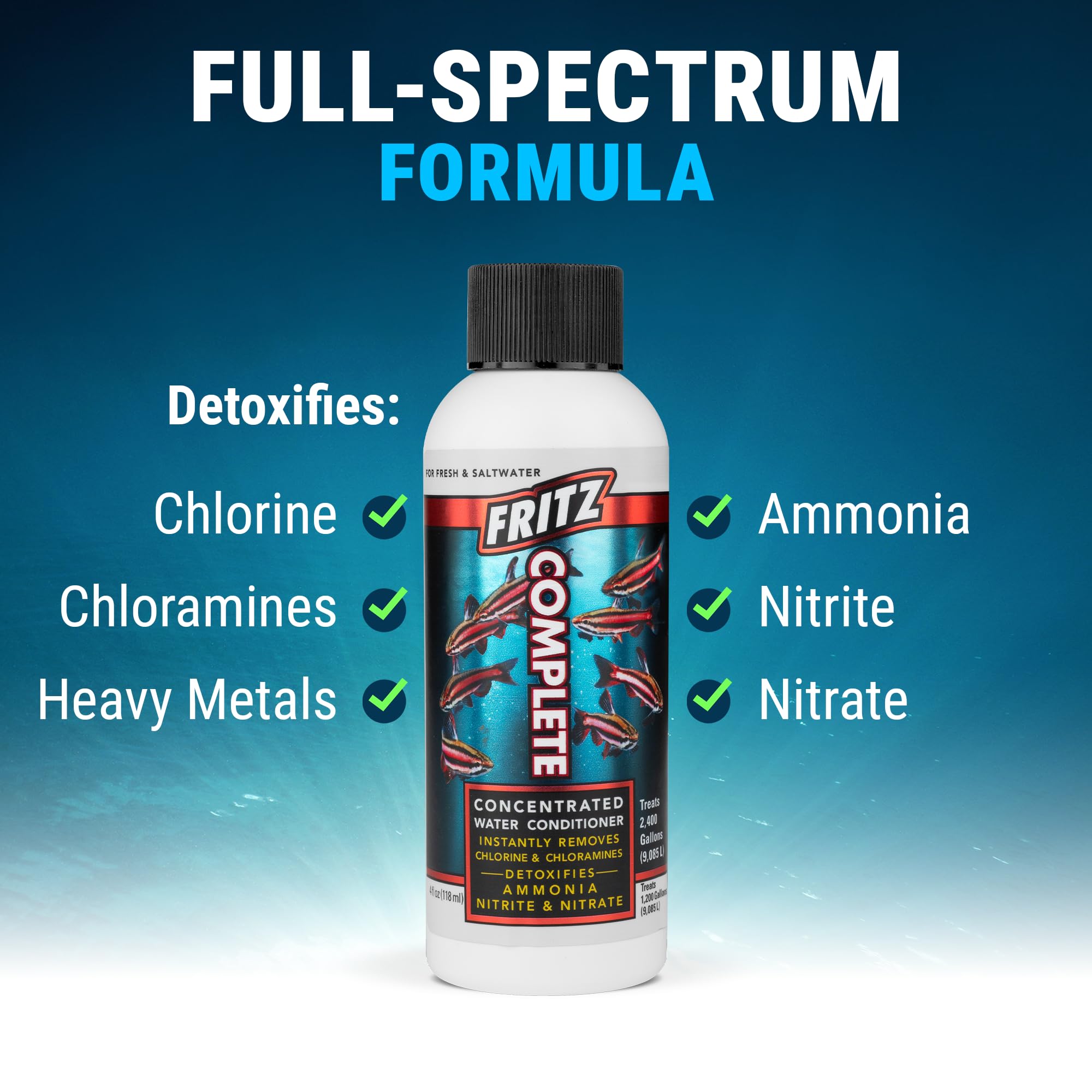 Fritz Complete - Concentrated Water Conditioner/Tap Water Dechlorinator, Instantly Detoxifies Chlorine, Chloramines, Heavy Metal