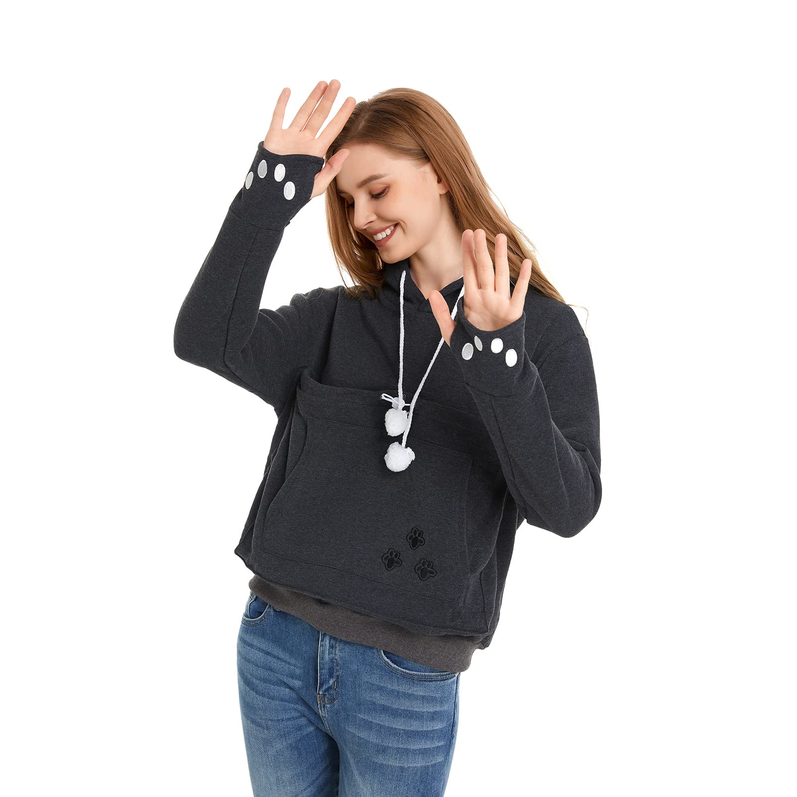 Unisex Big Pouch Hoodie Long Sleeve Pet Dog Holder Carrier Sweatshirt,Dark Grey-Thick,Large