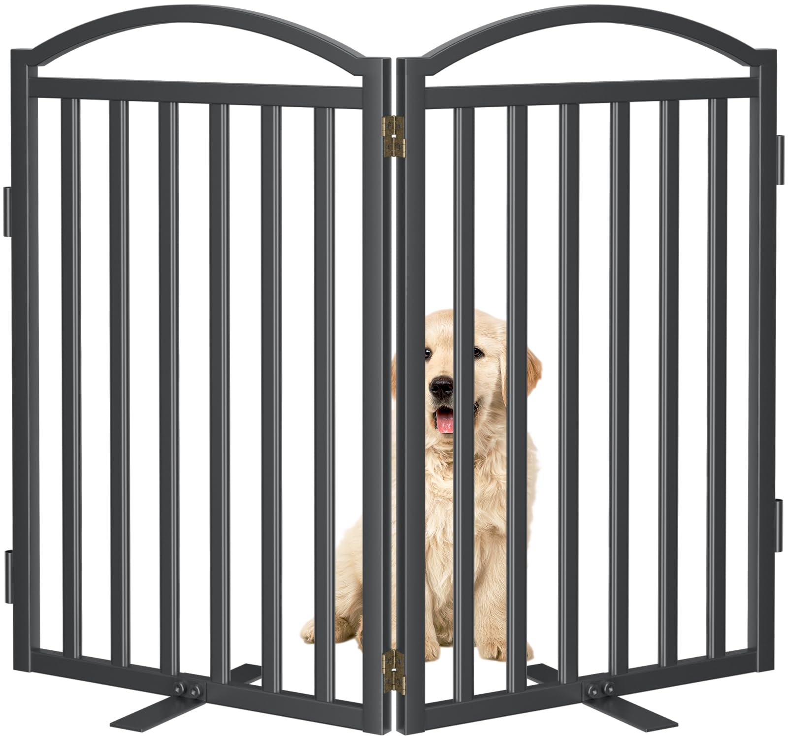 Malier Metal Freestanding Dog Gate, 32'' Height Outdoor Indoor Dog Fences, Extra Wide Foldable Puppy Gate for Stairs (Black, ?2 