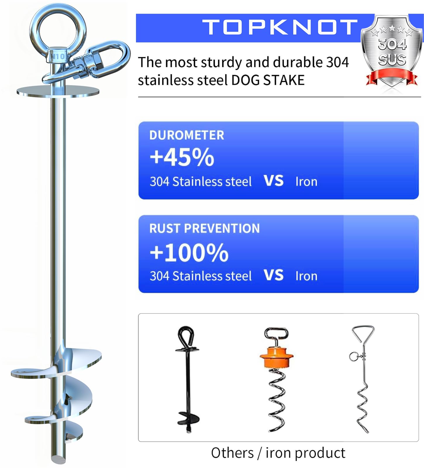TOPKNOT Dog Tie Out Cable and Stake,(up to 200lbs) 15FT Heavy Duty Cable,360Swivel Run Anchor- No Tangle,Dog Runner for Yard,Ide