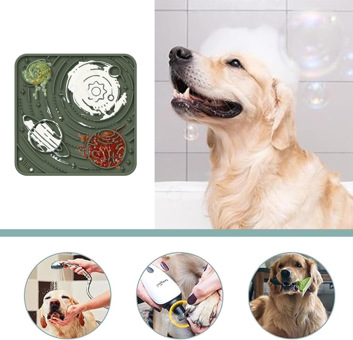 Ohmo Lick Mat For Dogs And Cats(Small, Camo&Light Green, 2Pcs) Enrichment Accessories Toy Space Star Easy Clean Pet Slow Feeder/