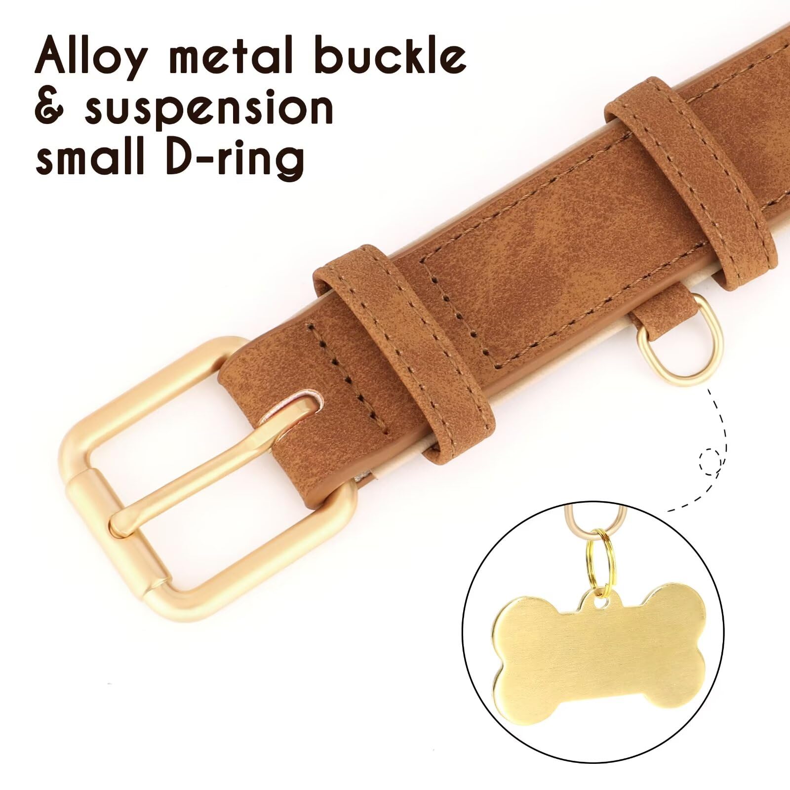 Didog Soft Padded Leather Dog Collar, Adjustable Dog Collars For Medium Dogs With Heavy Duty Metal Buckle And D Ring,Brown,L