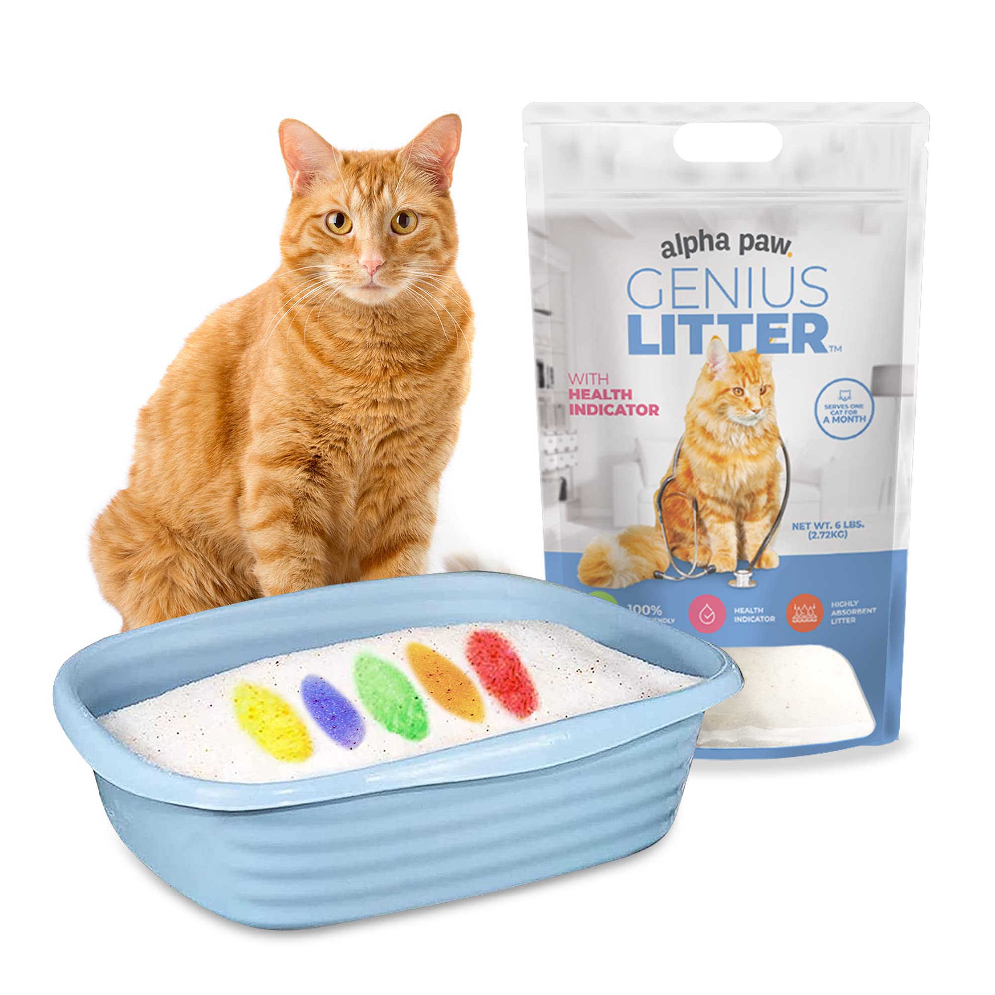 Alpha Paw - Genius Cat Litter With 5-Color Health Indicator, Non Clumping Lightweight Silica Gel Crystals (6 Lbs)