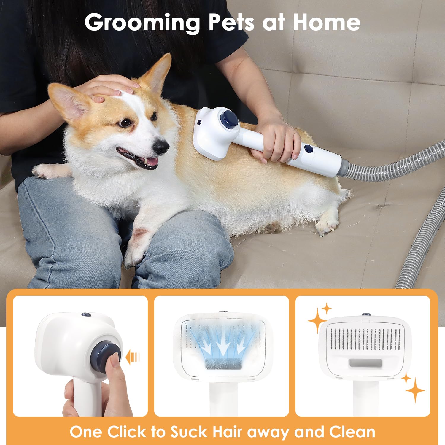 O'Rengela Dog Vacuum For Shedding Grooming Trimming - P10 Pet Hair Grooming Vacuum With Clippers Grooming Tools, Suction 99% Pet