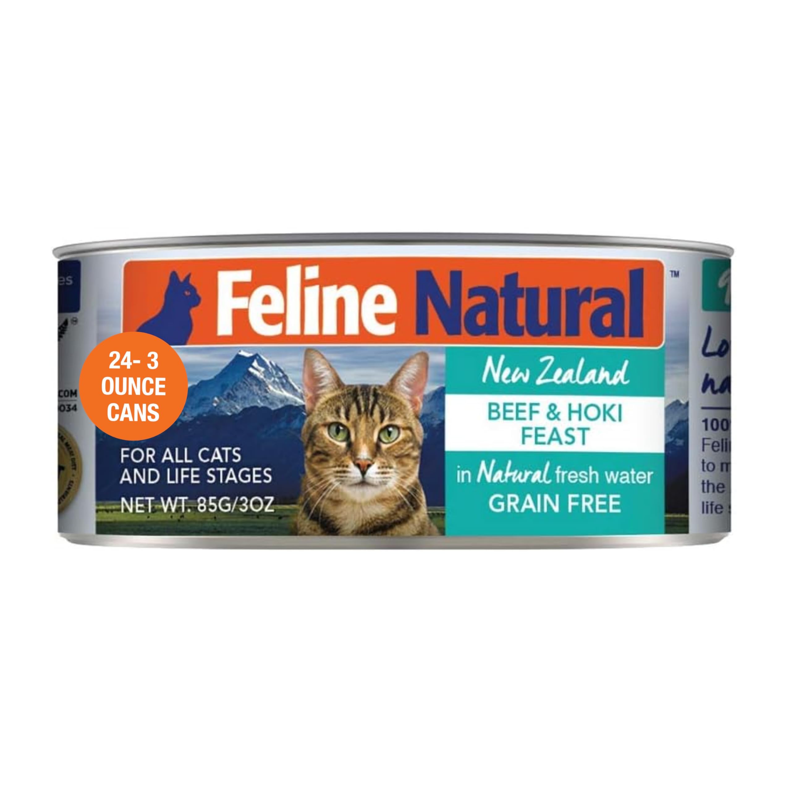 Feline Natural - BPA-Free & Gelatin Free Canned Cat Food - Beef & Hoki, 3oz (Pack of 24)