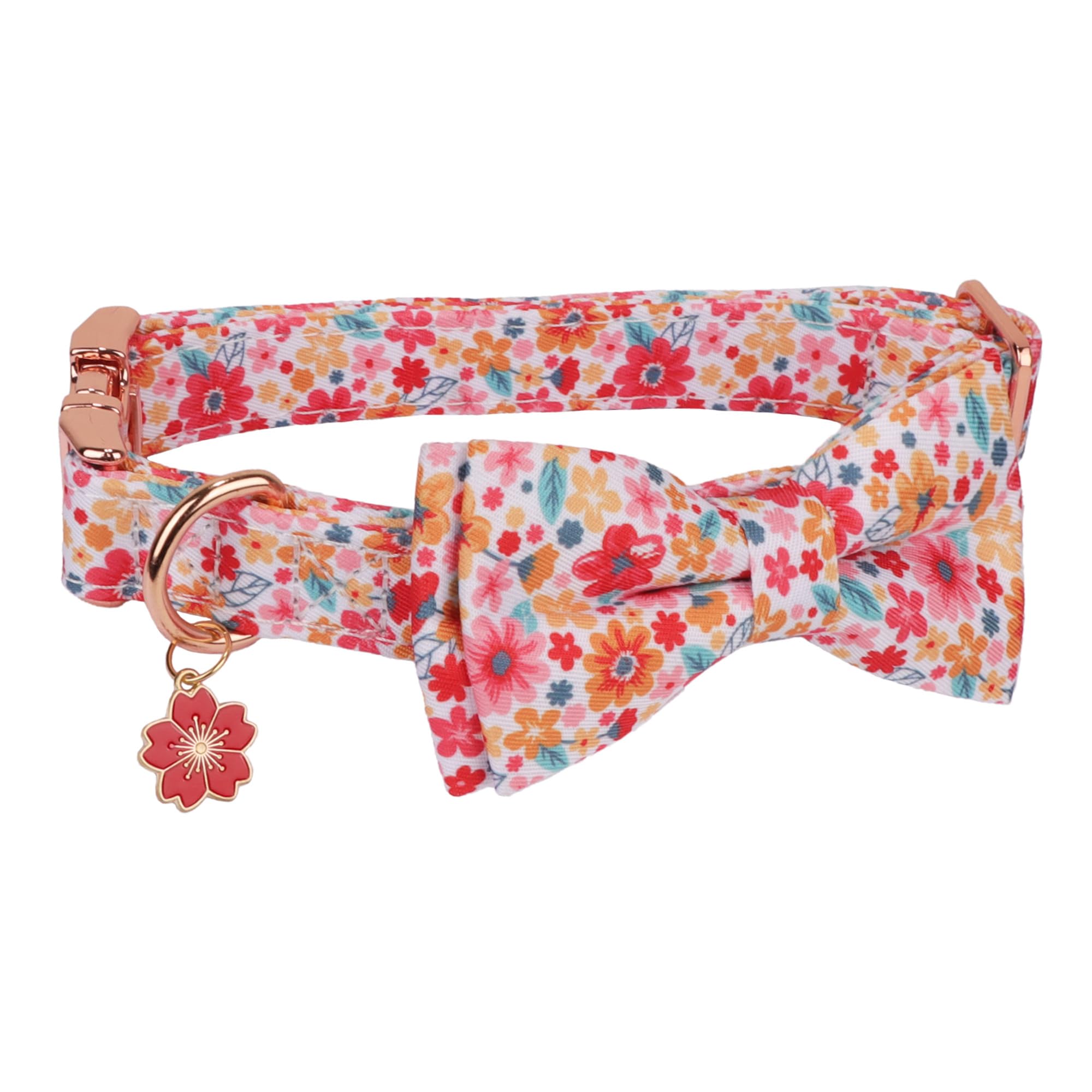 Adoggygo Floral Dog Collar With Bow, Metal Buckle, Adjustable Red Pink Pet Flower Collar For Medium Large Dogs (Large)